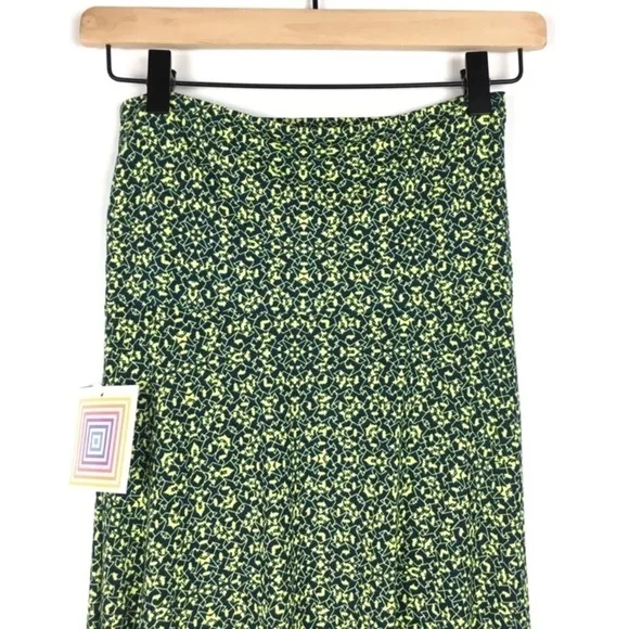 LULAROE Maxi Skirt Geo Abstract Yellow Navy Boho Kaleidoscope Modest XXS NWT