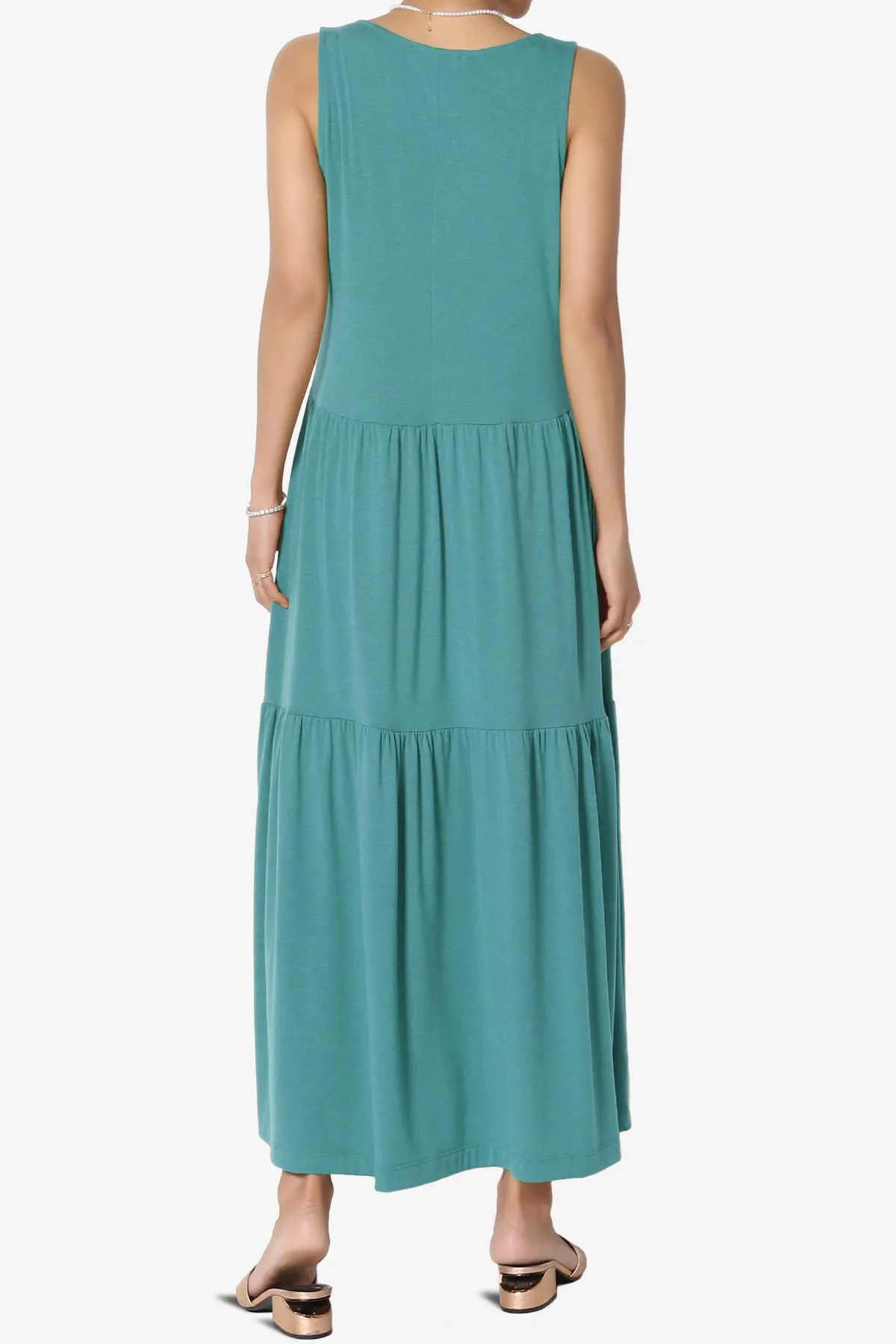 Macie Sleeveless Tiered Jersey Long Midi Dress PLUS