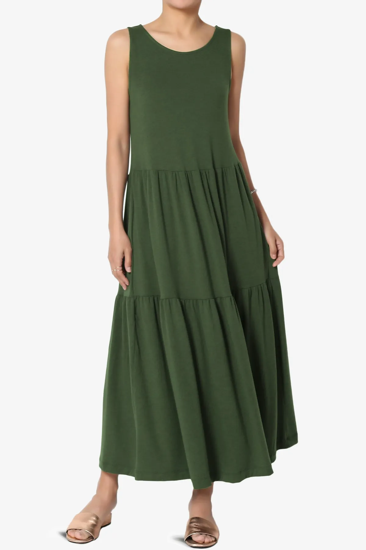 Macie Sleeveless Tiered Jersey Long Midi Dress PLUS