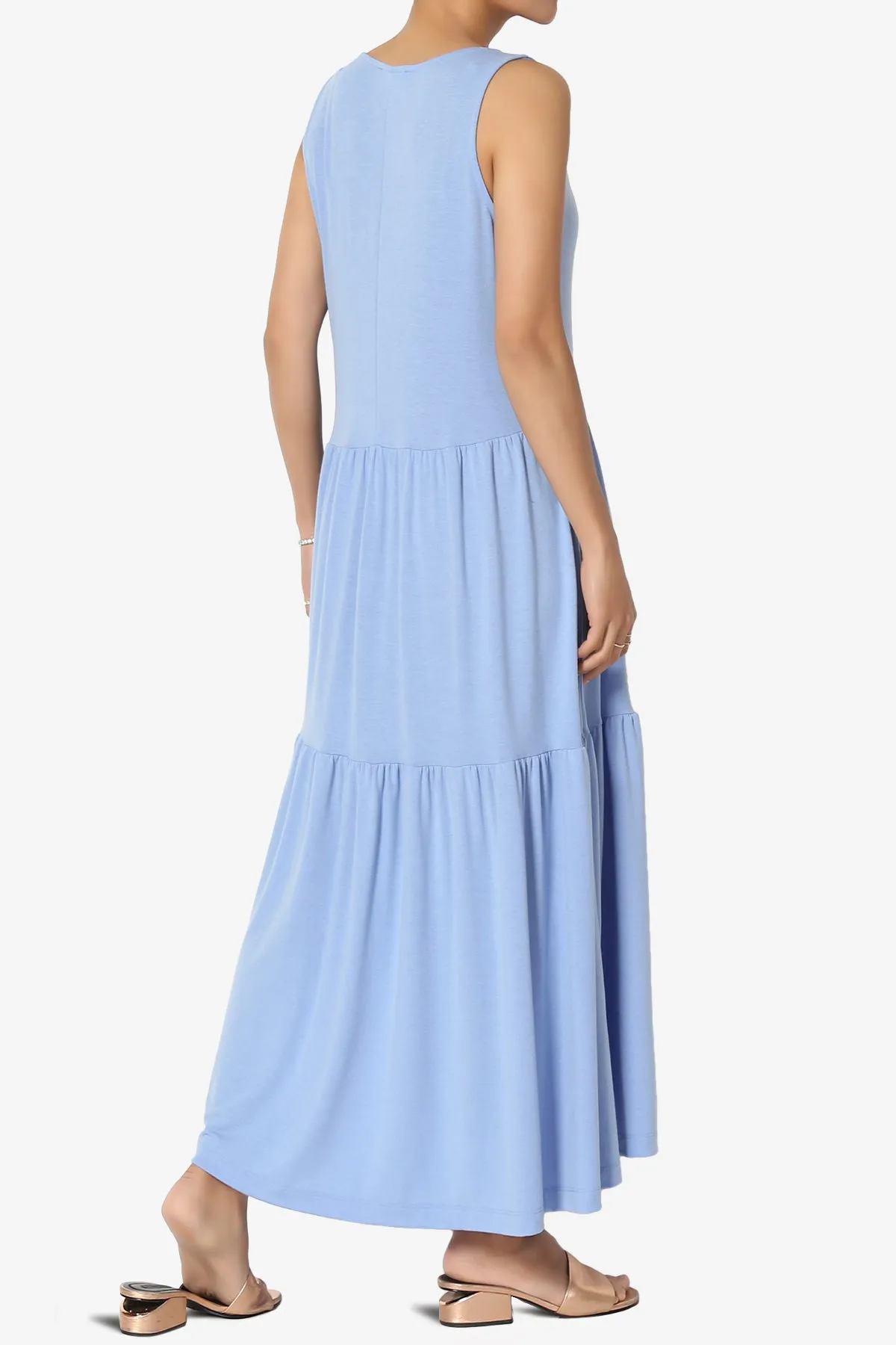 Macie Sleeveless Tiered Jersey Long Midi Dress PLUS