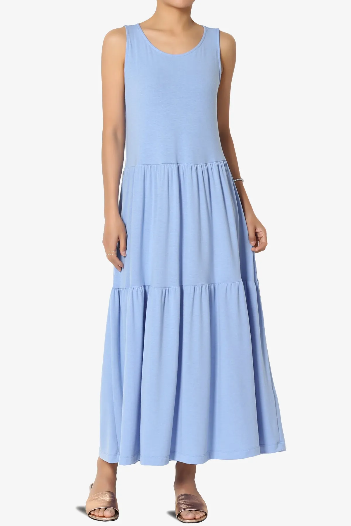 Macie Sleeveless Tiered Jersey Long Midi Dress PLUS