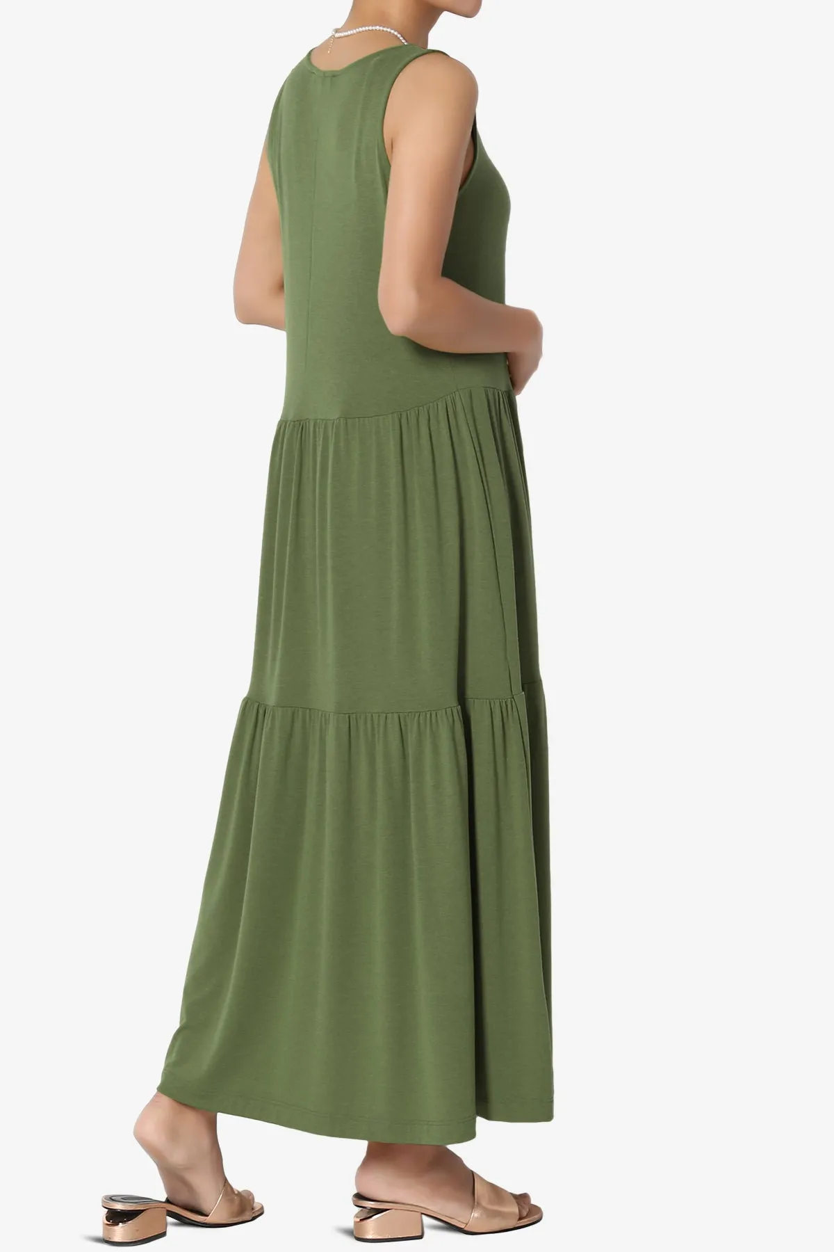 Macie Sleeveless Tiered Jersey Long Midi Dress PLUS