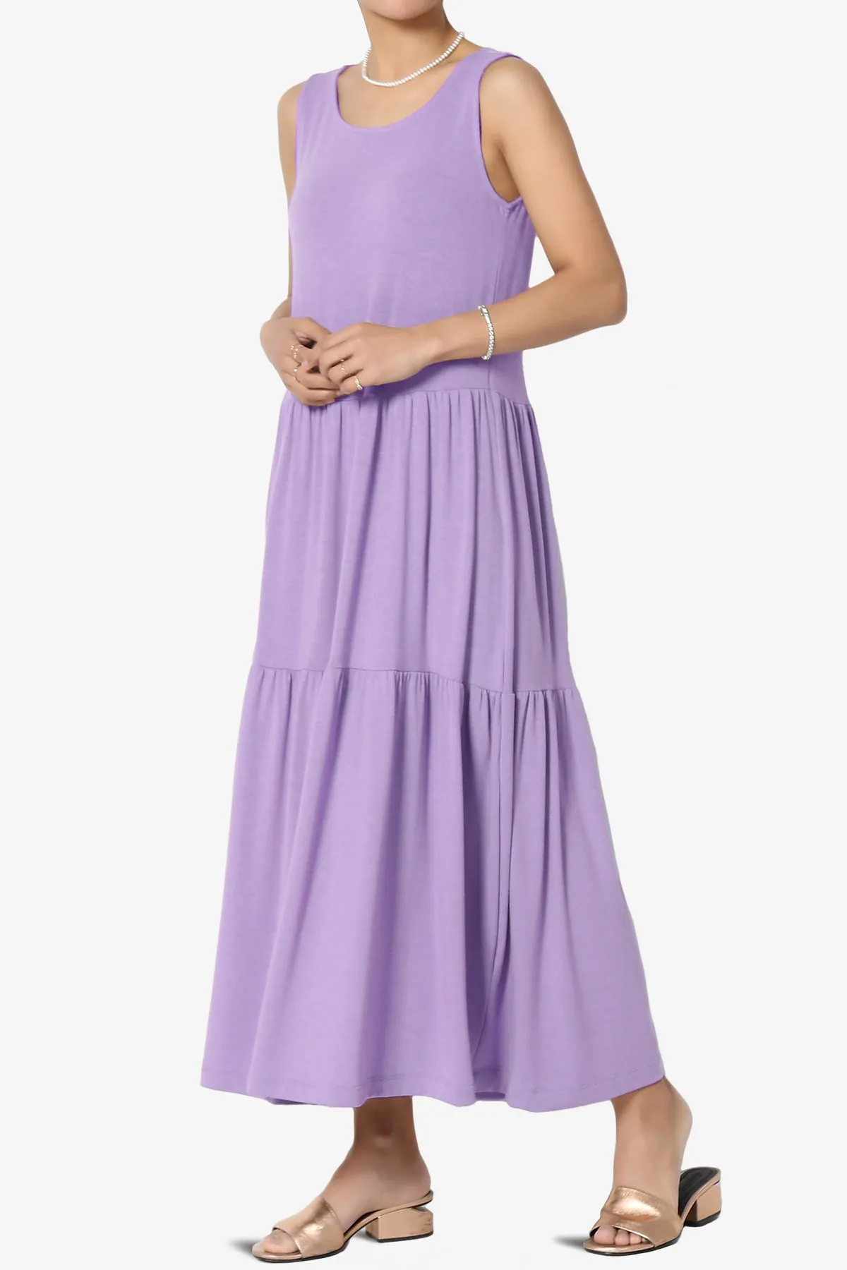 Macie Sleeveless Tiered Jersey Long Midi Dress PLUS