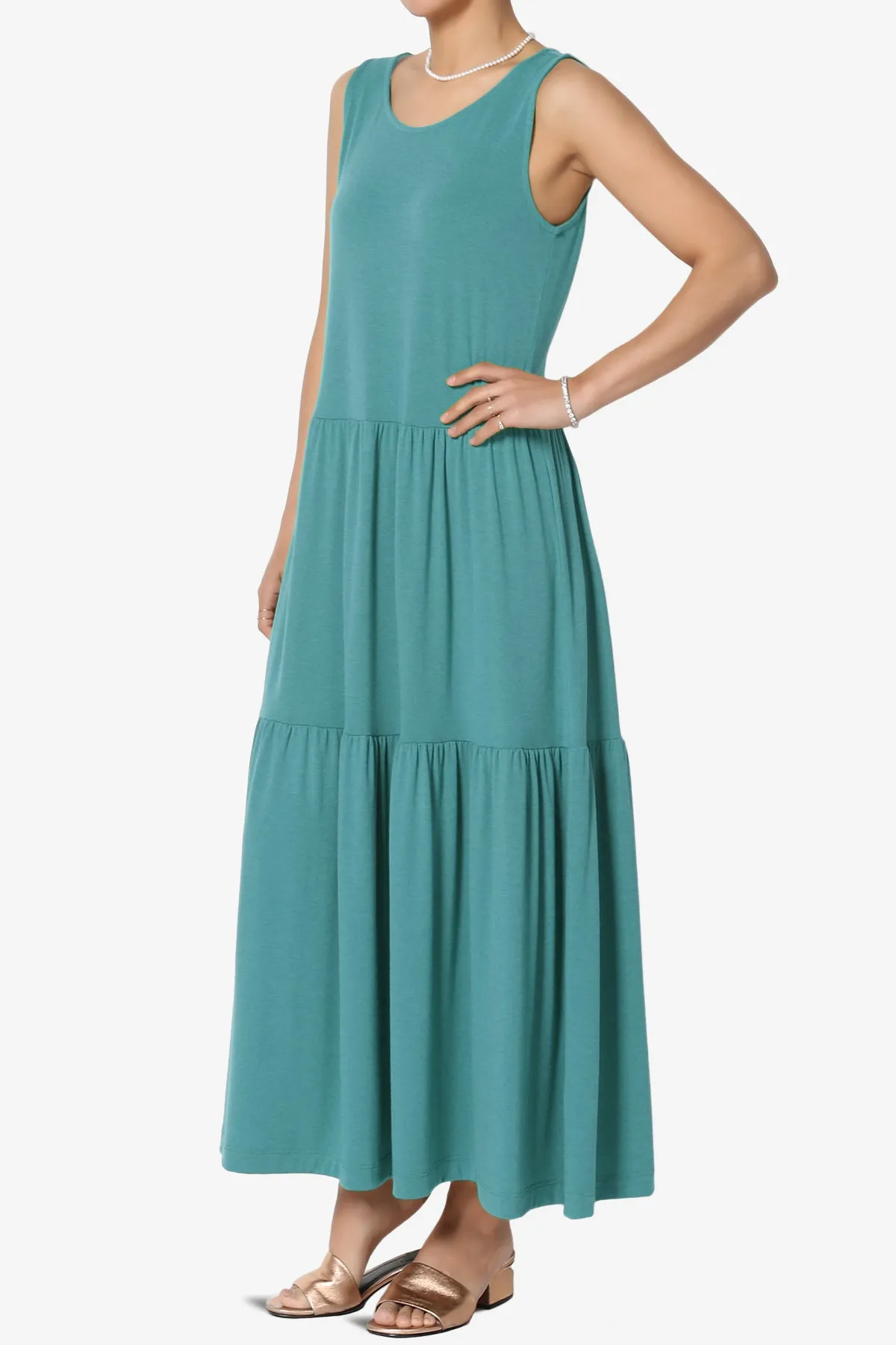 Macie Sleeveless Tiered Jersey Long Midi Dress PLUS