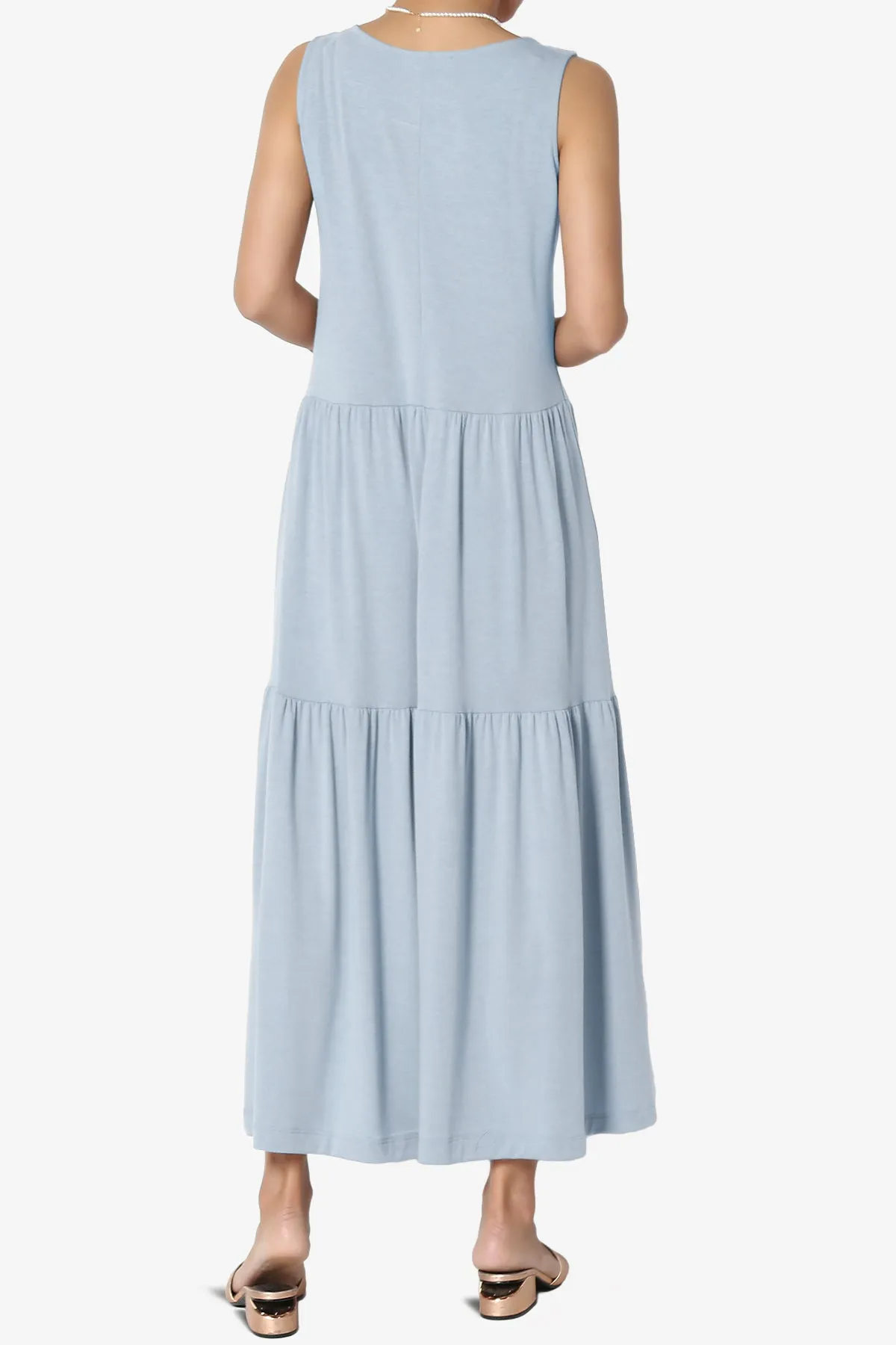 Macie Sleeveless Tiered Jersey Long Midi Dress PLUS