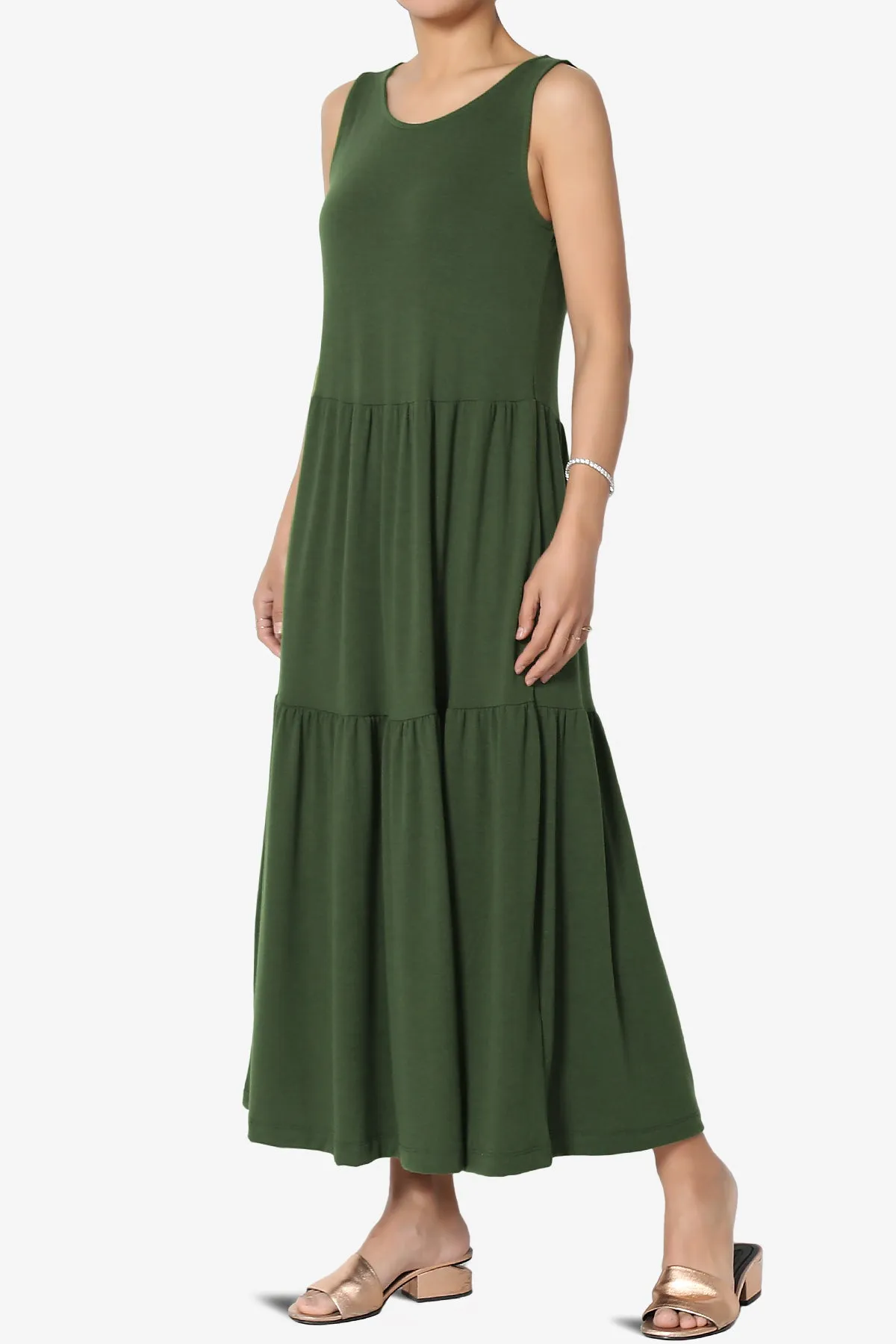 Macie Sleeveless Tiered Jersey Long Midi Dress PLUS