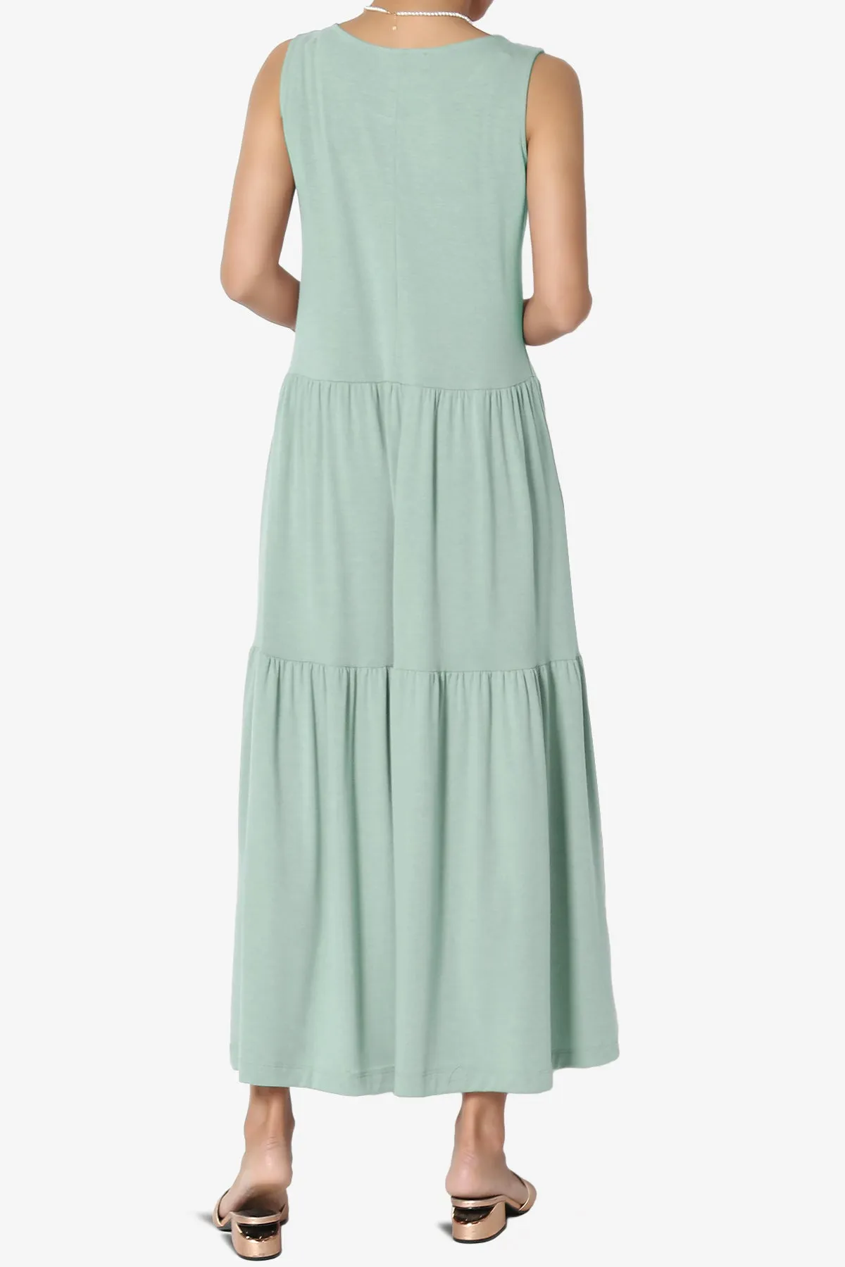 Macie Sleeveless Tiered Jersey Long Midi Dress PLUS