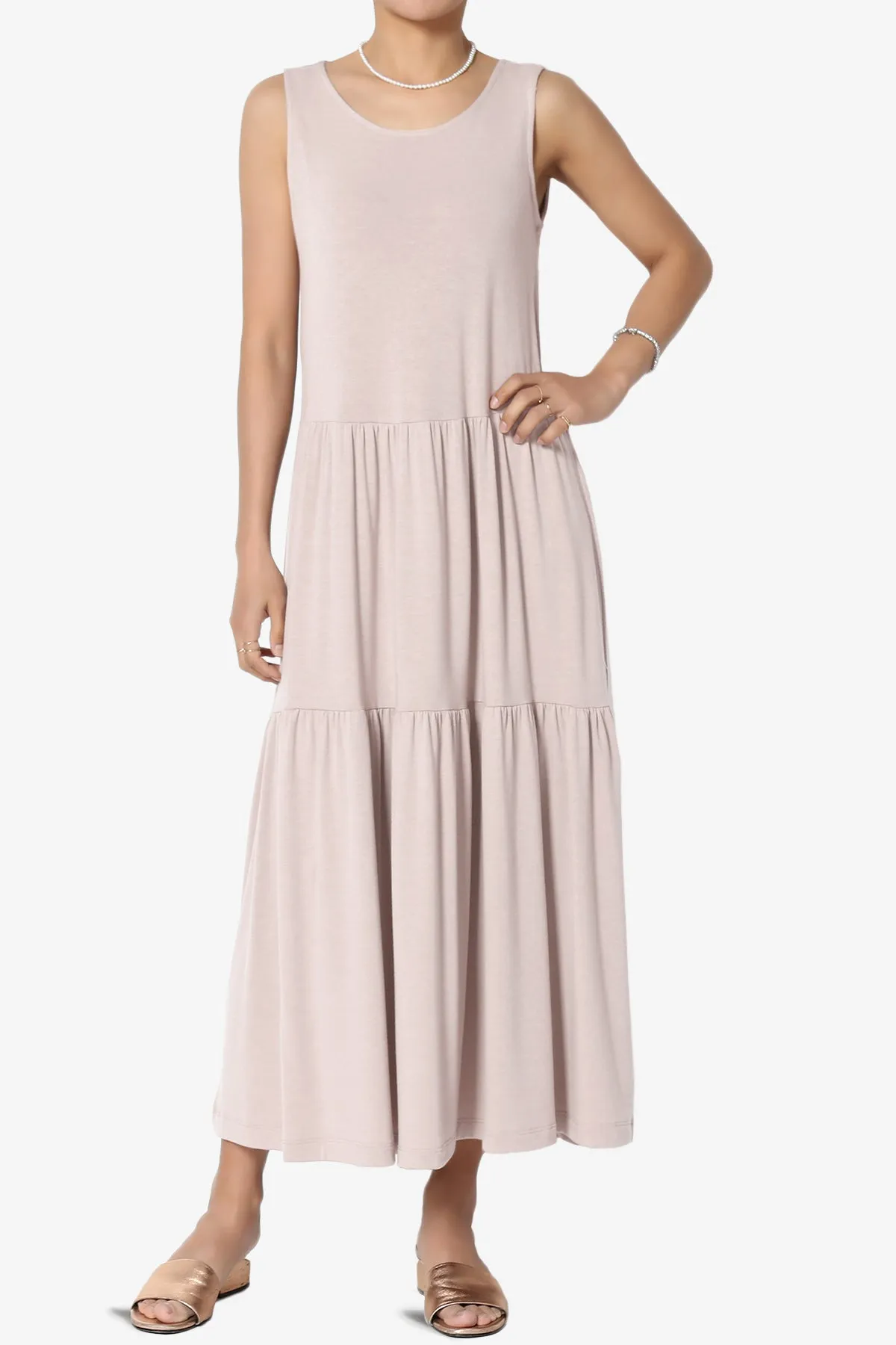Macie Sleeveless Tiered Jersey Long Midi Dress PLUS