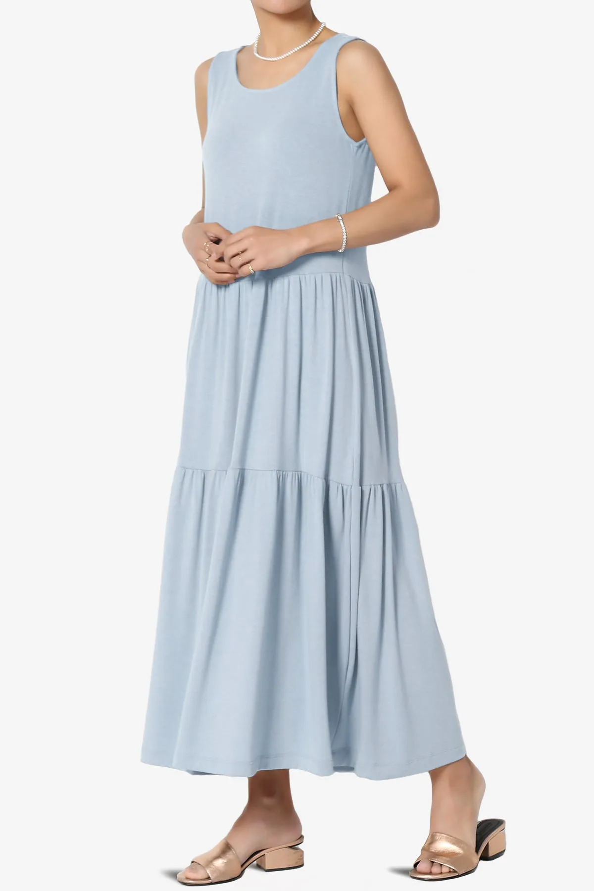 Macie Sleeveless Tiered Jersey Long Midi Dress PLUS