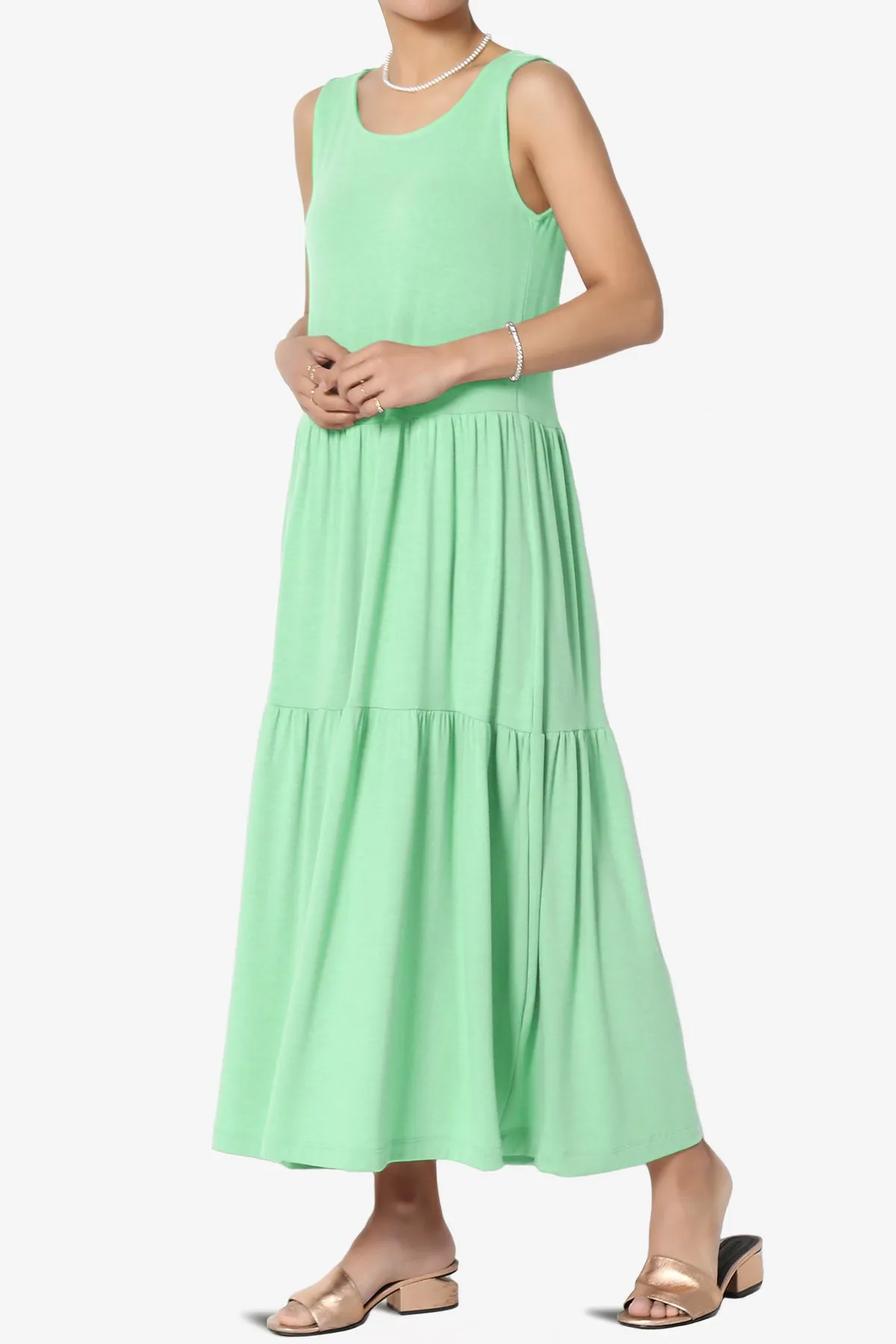 Macie Sleeveless Tiered Jersey Long Midi Dress PLUS