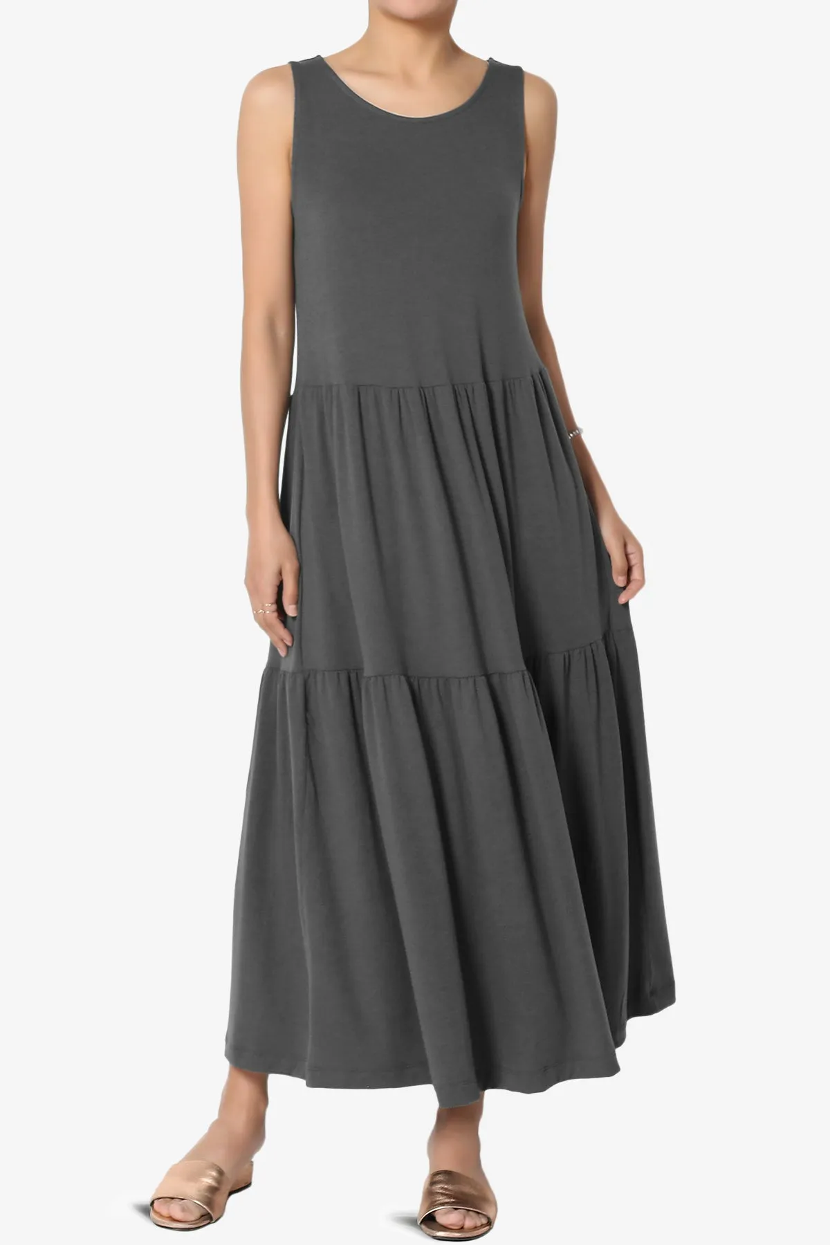 Macie Sleeveless Tiered Jersey Long Midi Dress PLUS