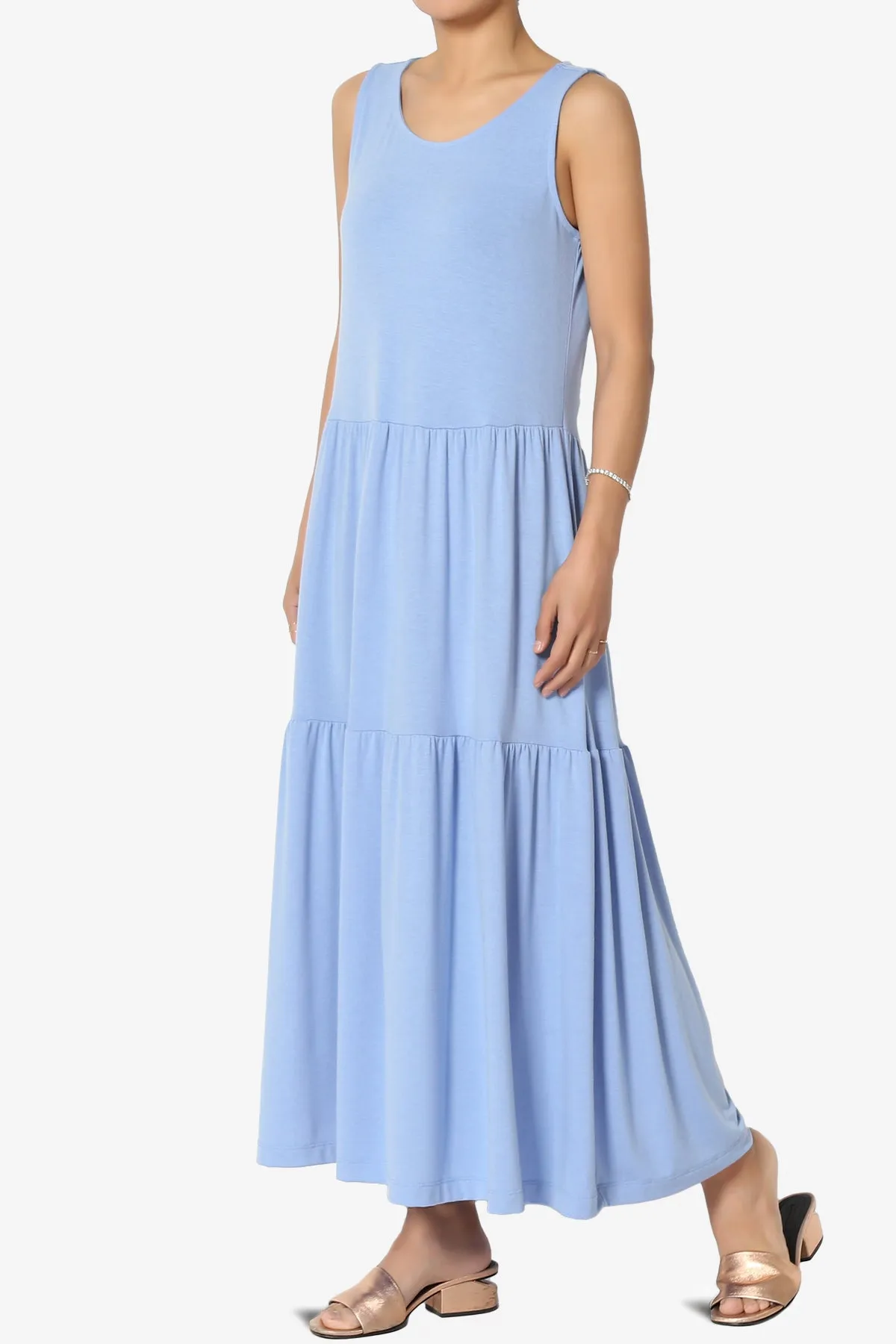 Macie Sleeveless Tiered Jersey Long Midi Dress PLUS