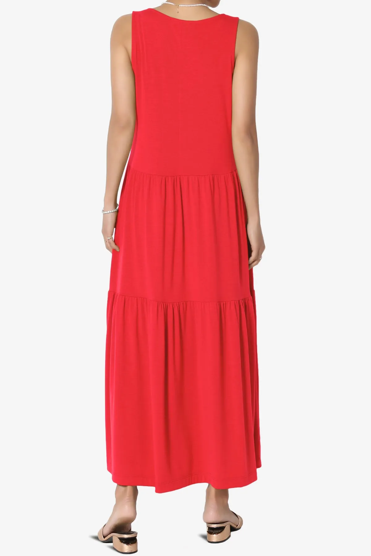 Macie Sleeveless Tiered Jersey Long Midi Dress PLUS