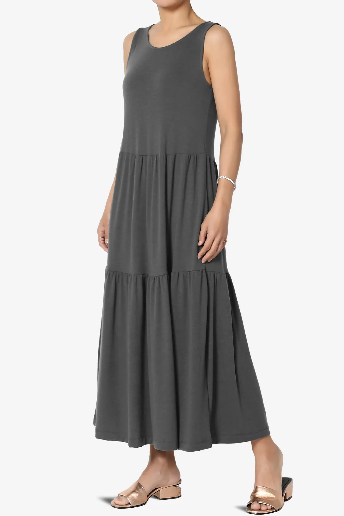 Macie Sleeveless Tiered Jersey Long Midi Dress PLUS