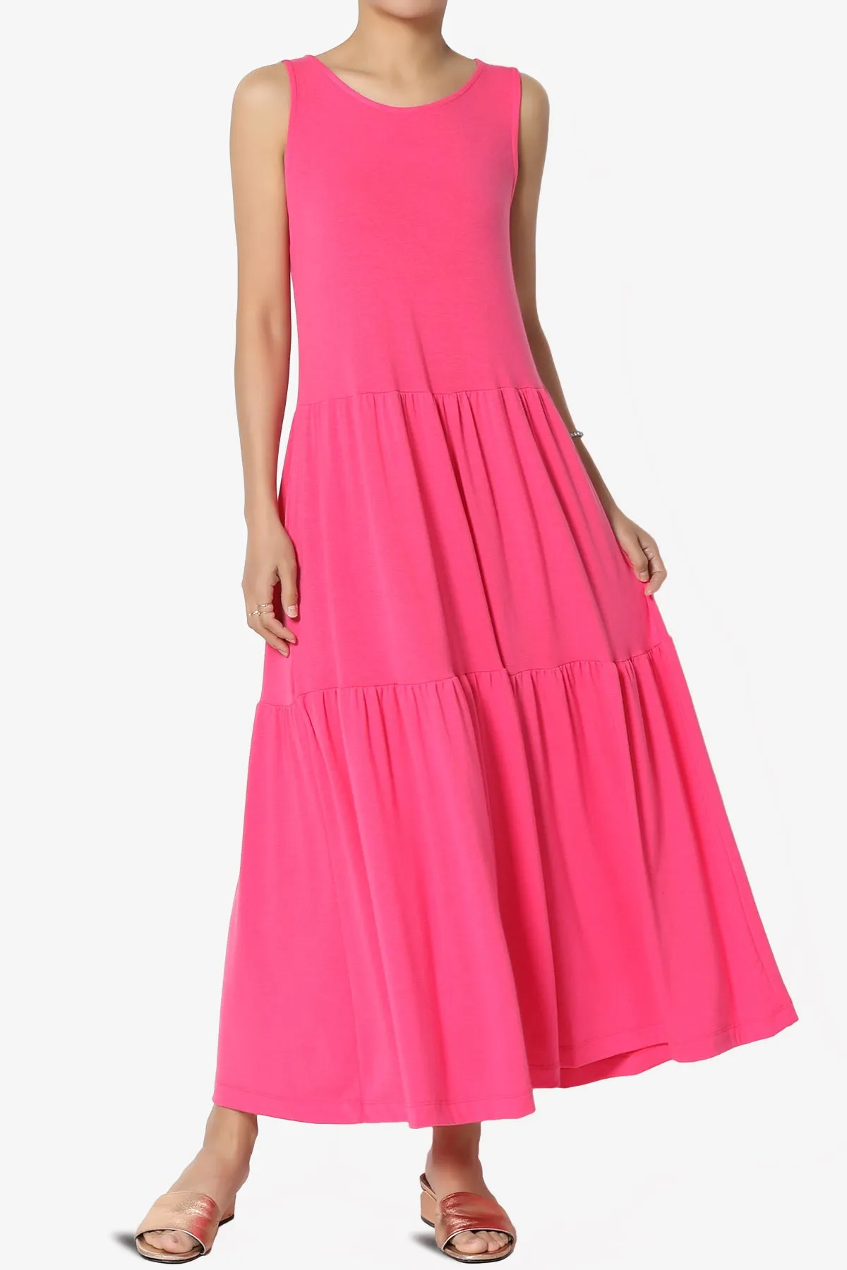 Macie Sleeveless Tiered Jersey Long Midi Dress PLUS