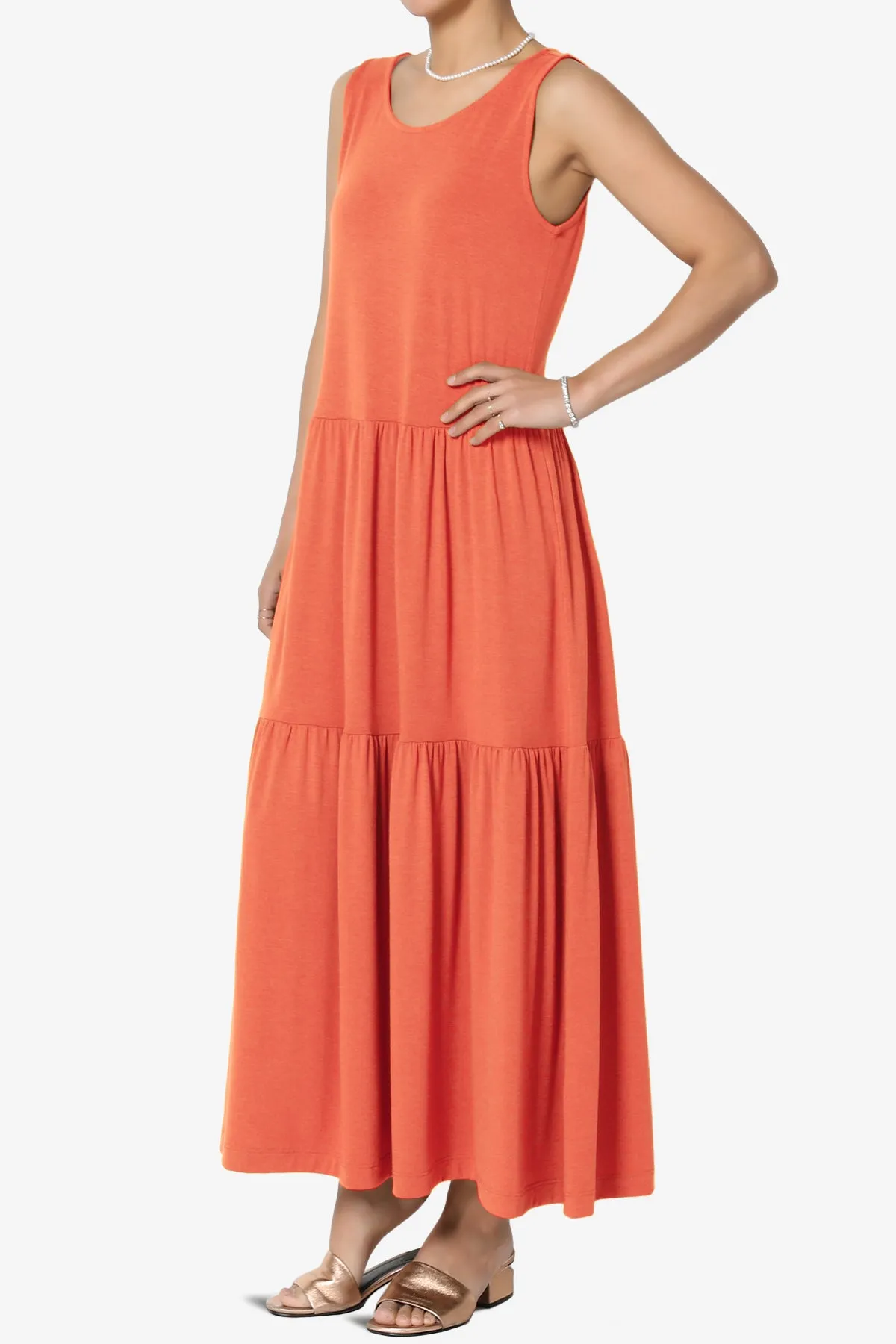 Macie Sleeveless Tiered Jersey Long Midi Dress PLUS