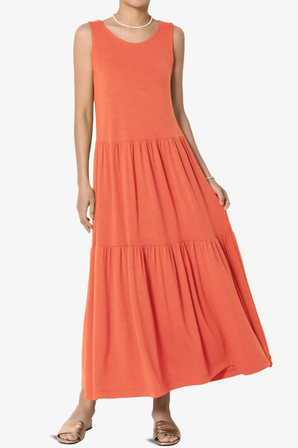 Macie Sleeveless Tiered Jersey Long Midi Dress PLUS