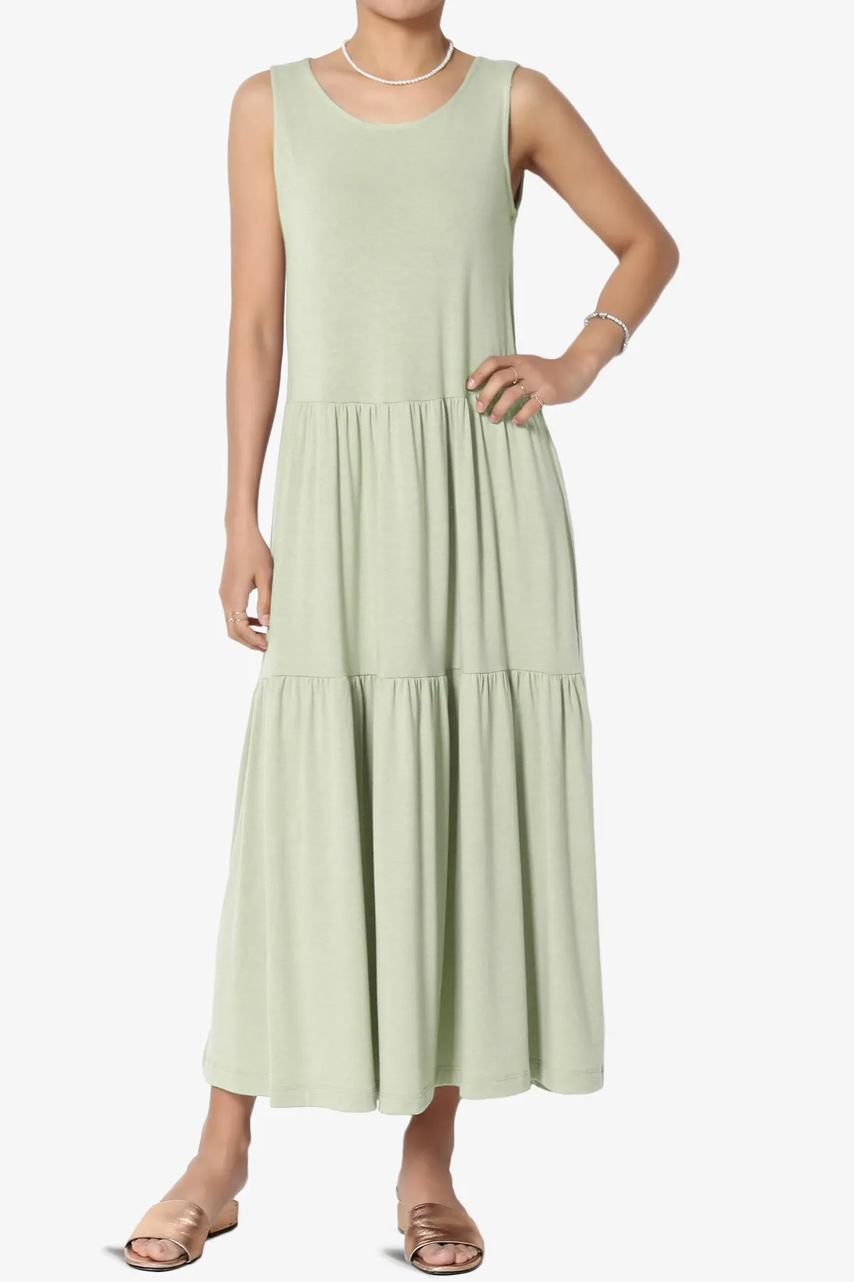 Macie Sleeveless Tiered Jersey Long Midi Dress PLUS