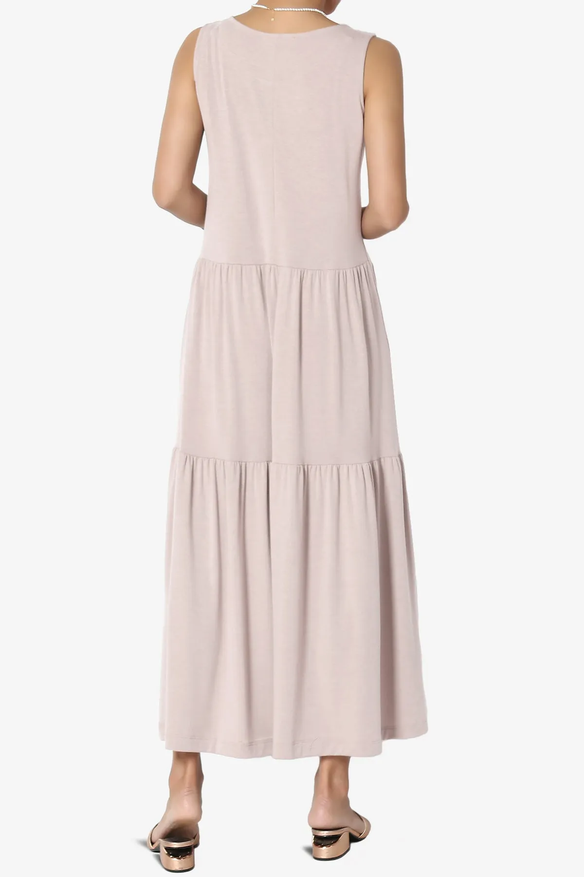 Macie Sleeveless Tiered Jersey Long Midi Dress PLUS