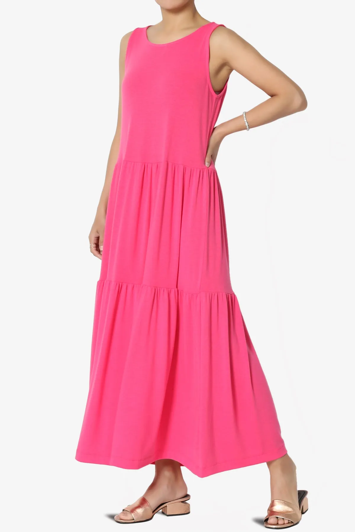 Macie Sleeveless Tiered Jersey Long Midi Dress PLUS