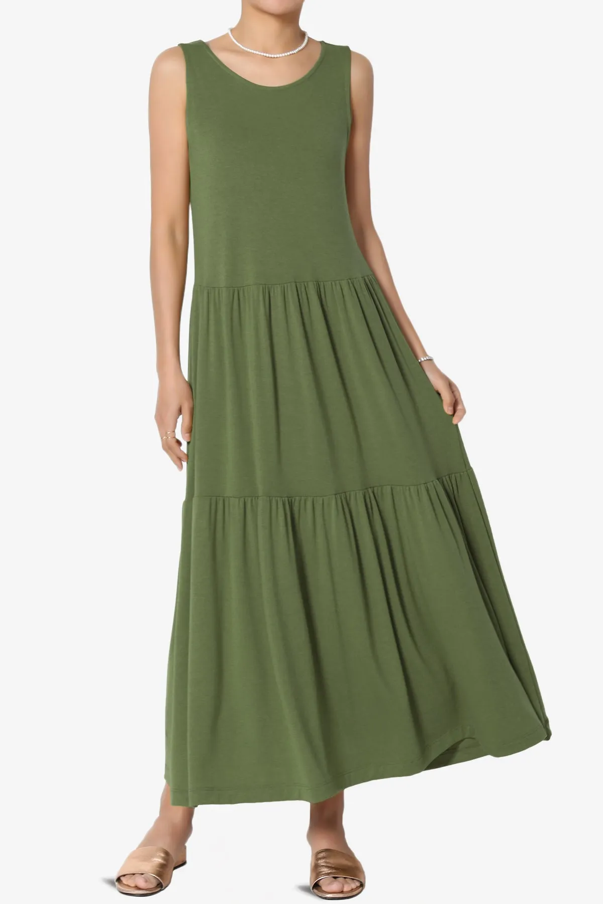 Macie Sleeveless Tiered Jersey Long Midi Dress PLUS
