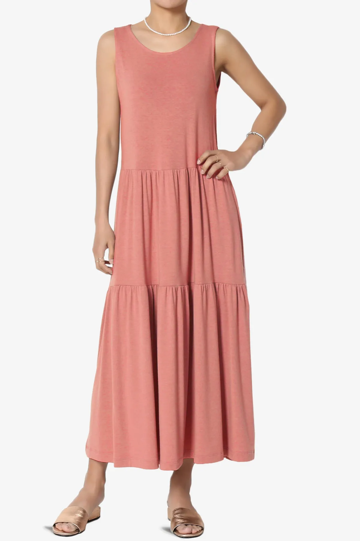 Macie Sleeveless Tiered Jersey Long Midi Dress PLUS