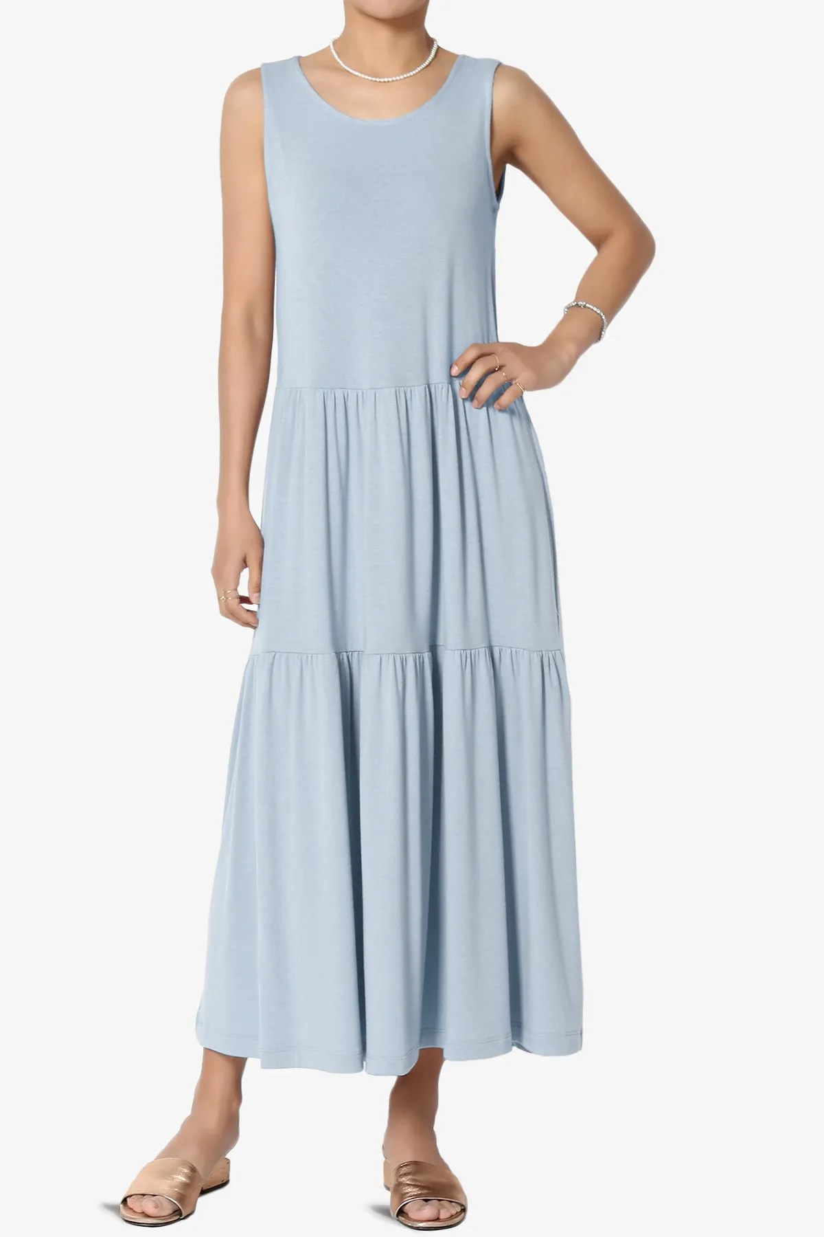Macie Sleeveless Tiered Jersey Long Midi Dress PLUS