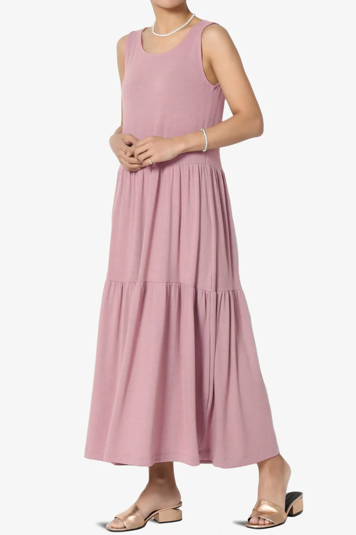 Macie Sleeveless Tiered Jersey Long Midi Dress PLUS
