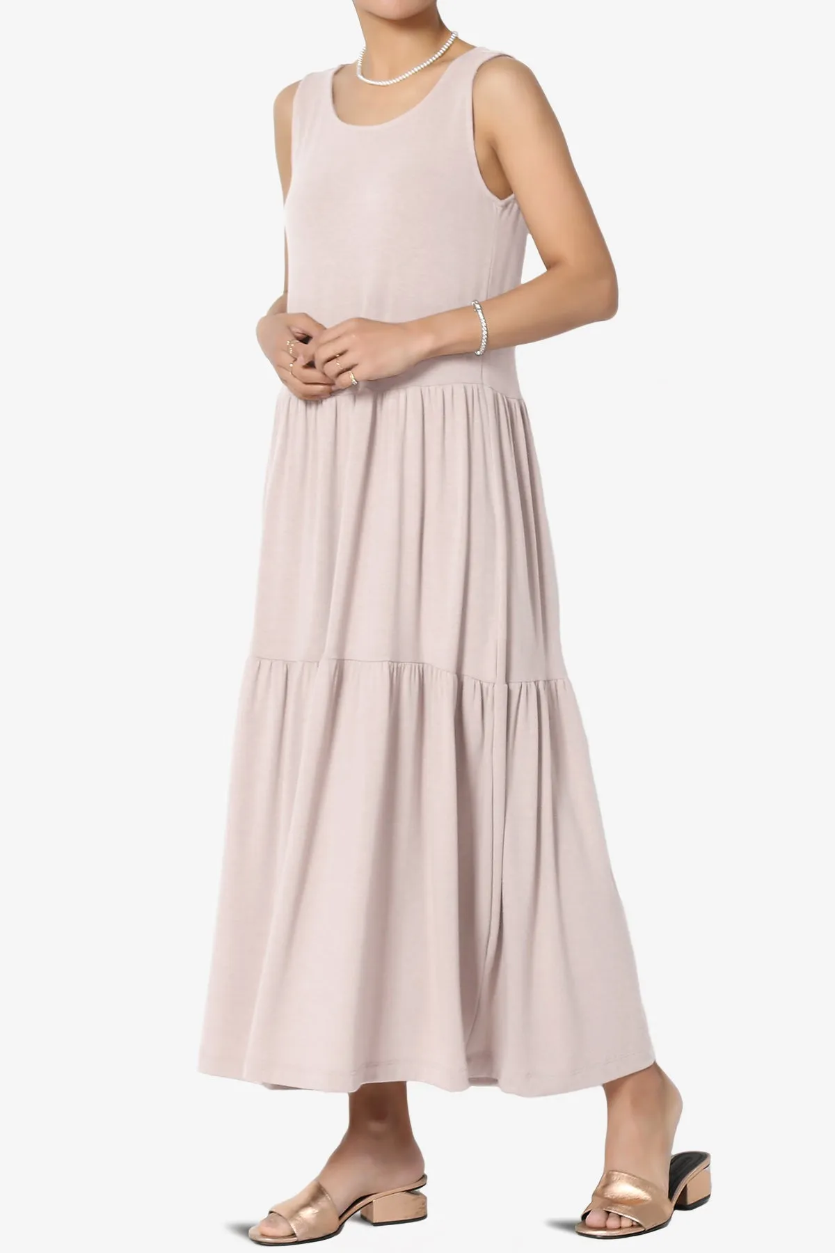 Macie Sleeveless Tiered Jersey Long Midi Dress PLUS