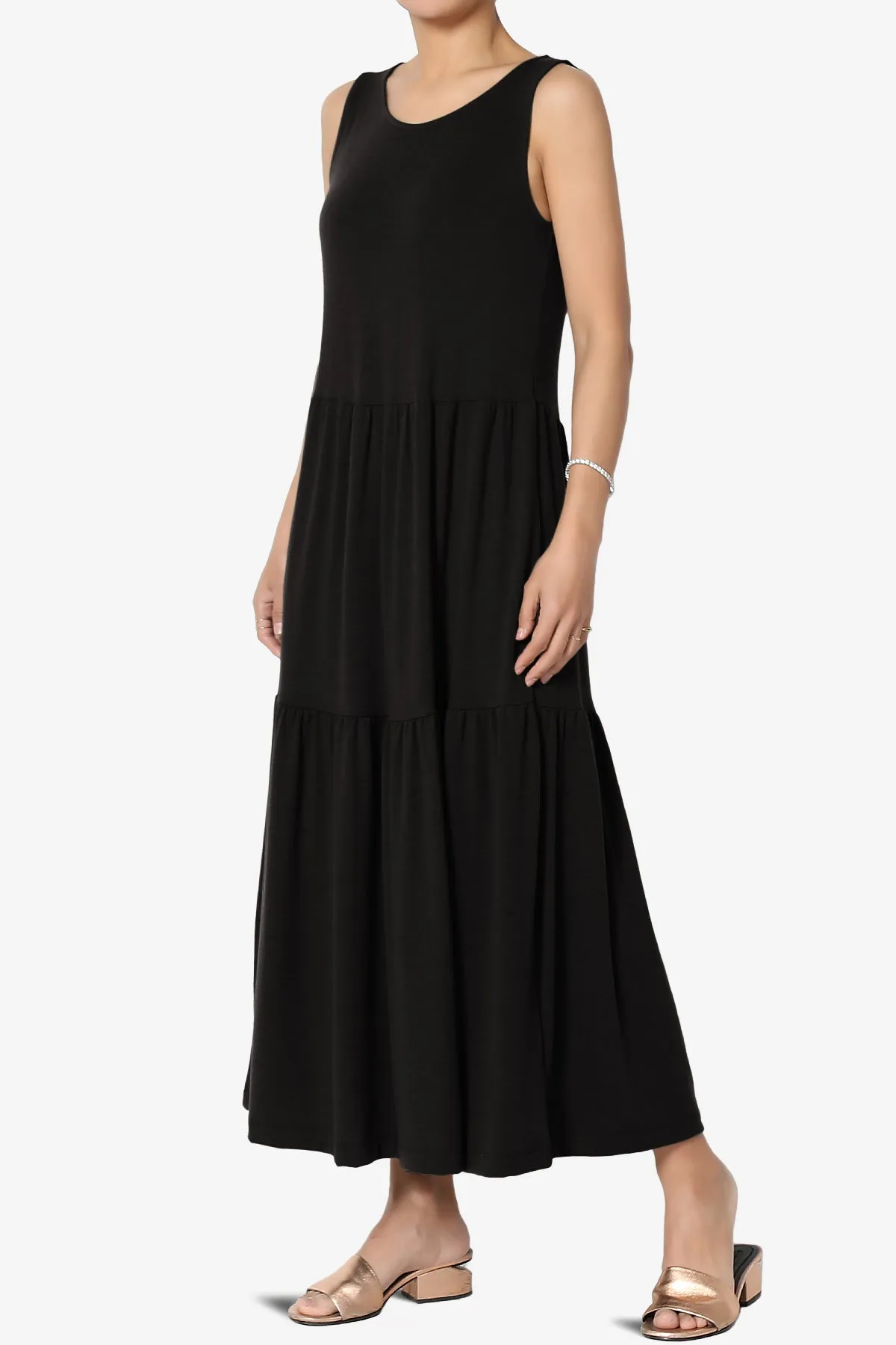 Macie Sleeveless Tiered Jersey Long Midi Dress PLUS