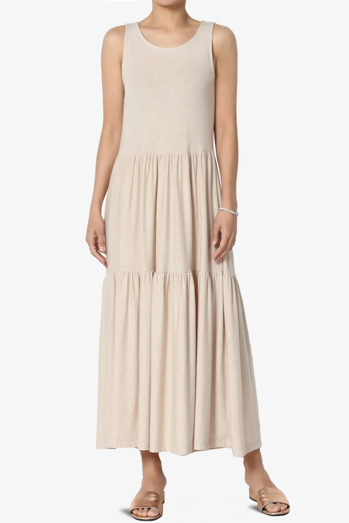 Macie Sleeveless Tiered Jersey Long Midi Dress PLUS
