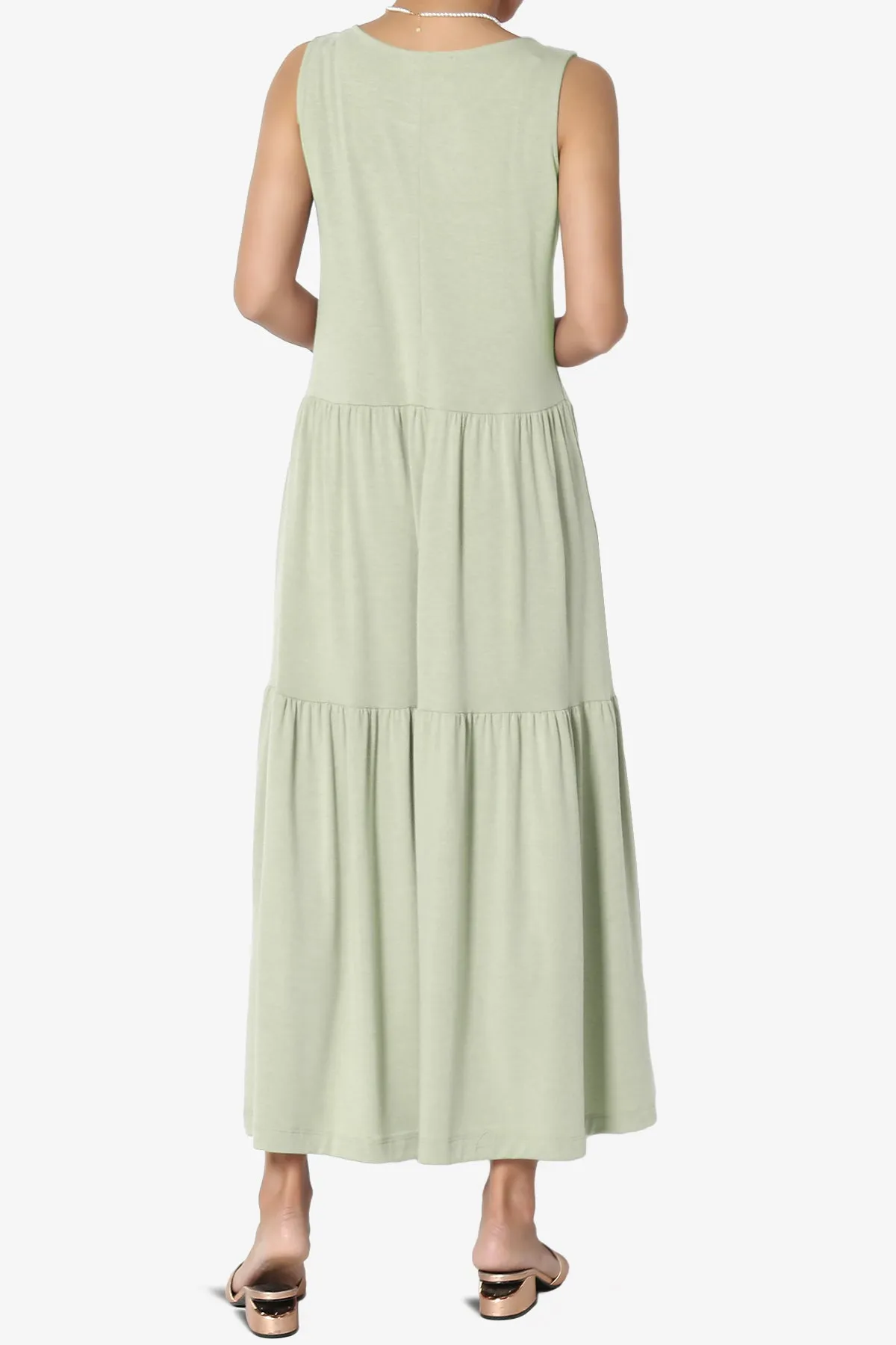 Macie Sleeveless Tiered Jersey Long Midi Dress PLUS