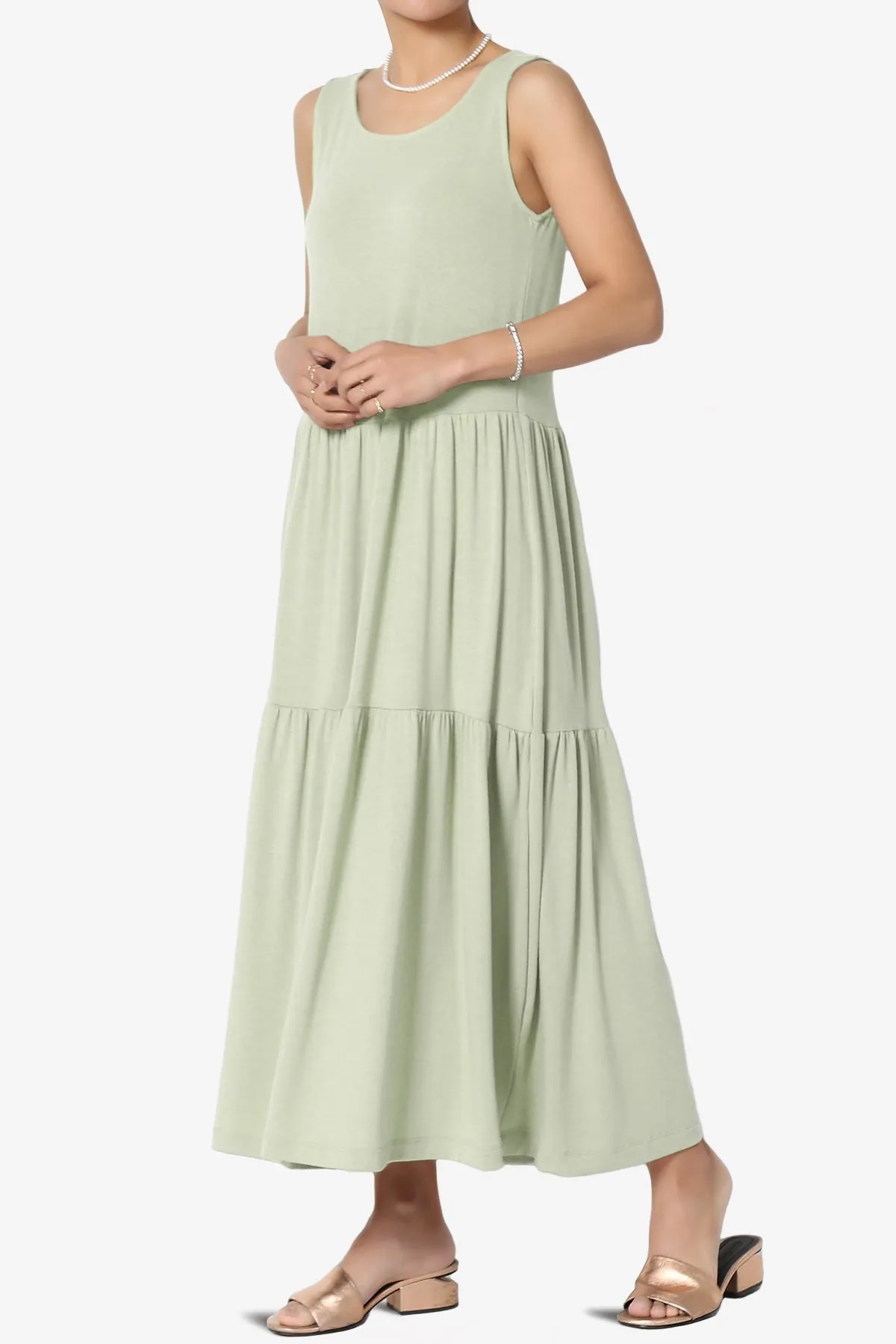 Macie Sleeveless Tiered Jersey Long Midi Dress PLUS