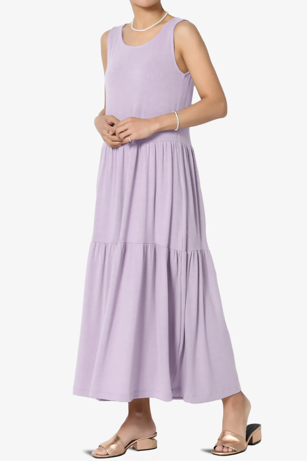 Macie Sleeveless Tiered Jersey Long Midi Dress PLUS