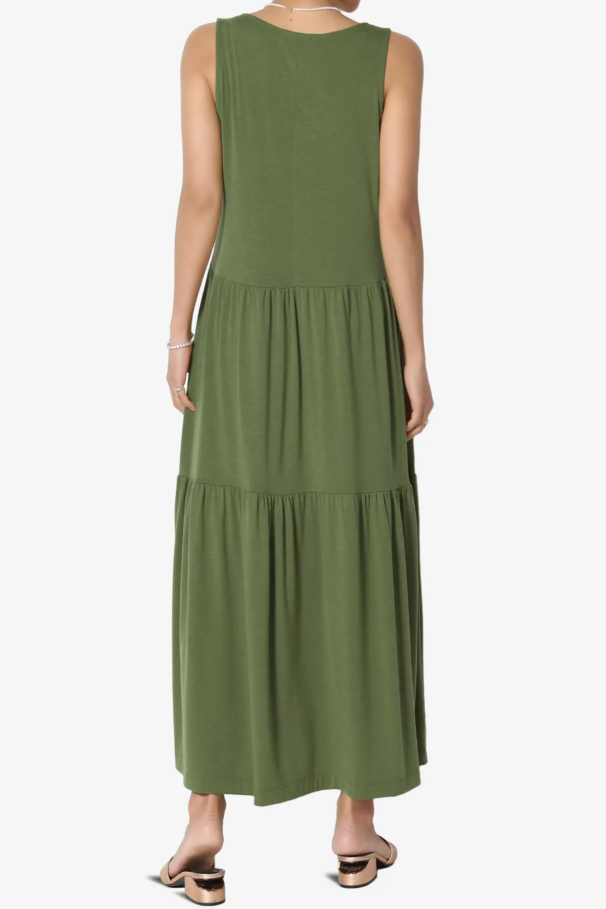 Macie Sleeveless Tiered Jersey Long Midi Dress PLUS