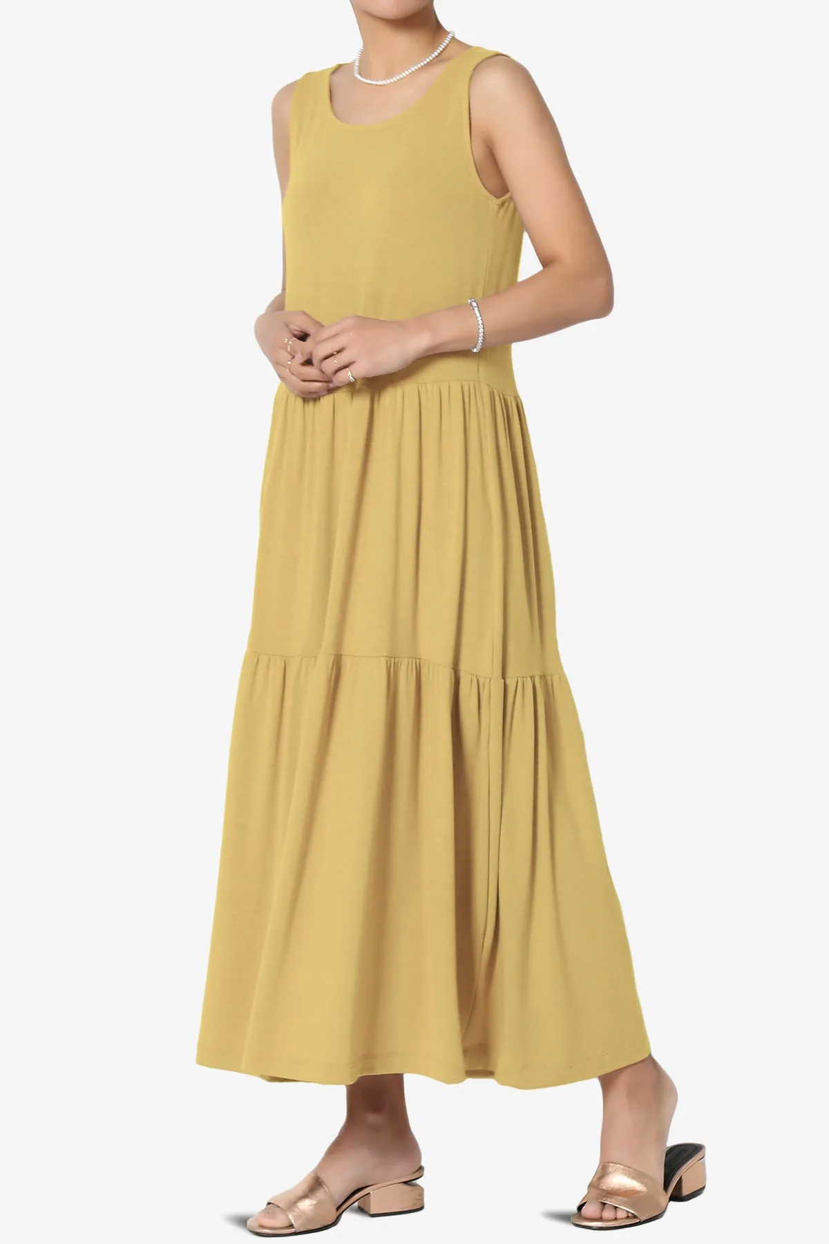 Macie Sleeveless Tiered Jersey Long Midi Dress PLUS