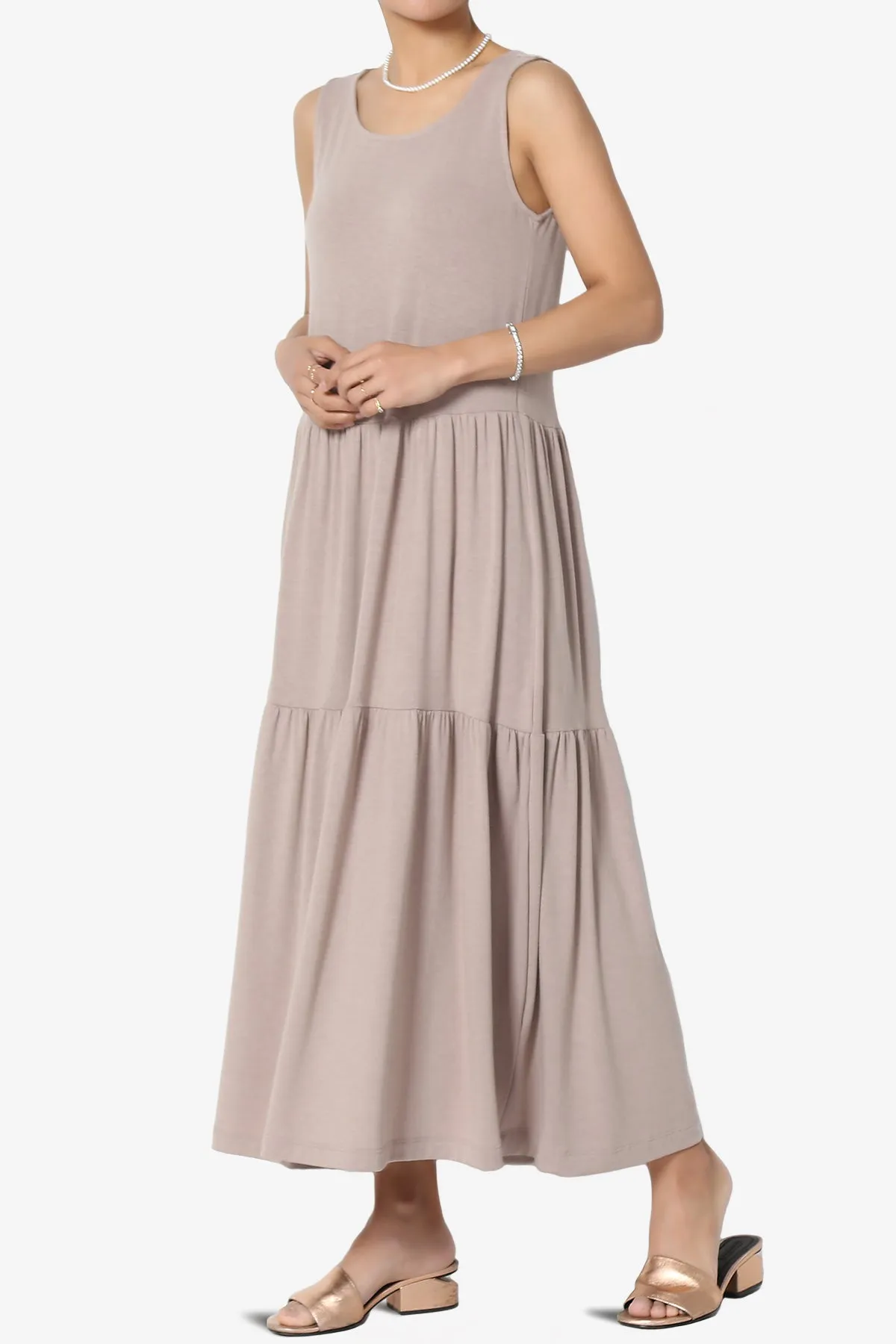 Macie Sleeveless Tiered Jersey Long Midi Dress PLUS