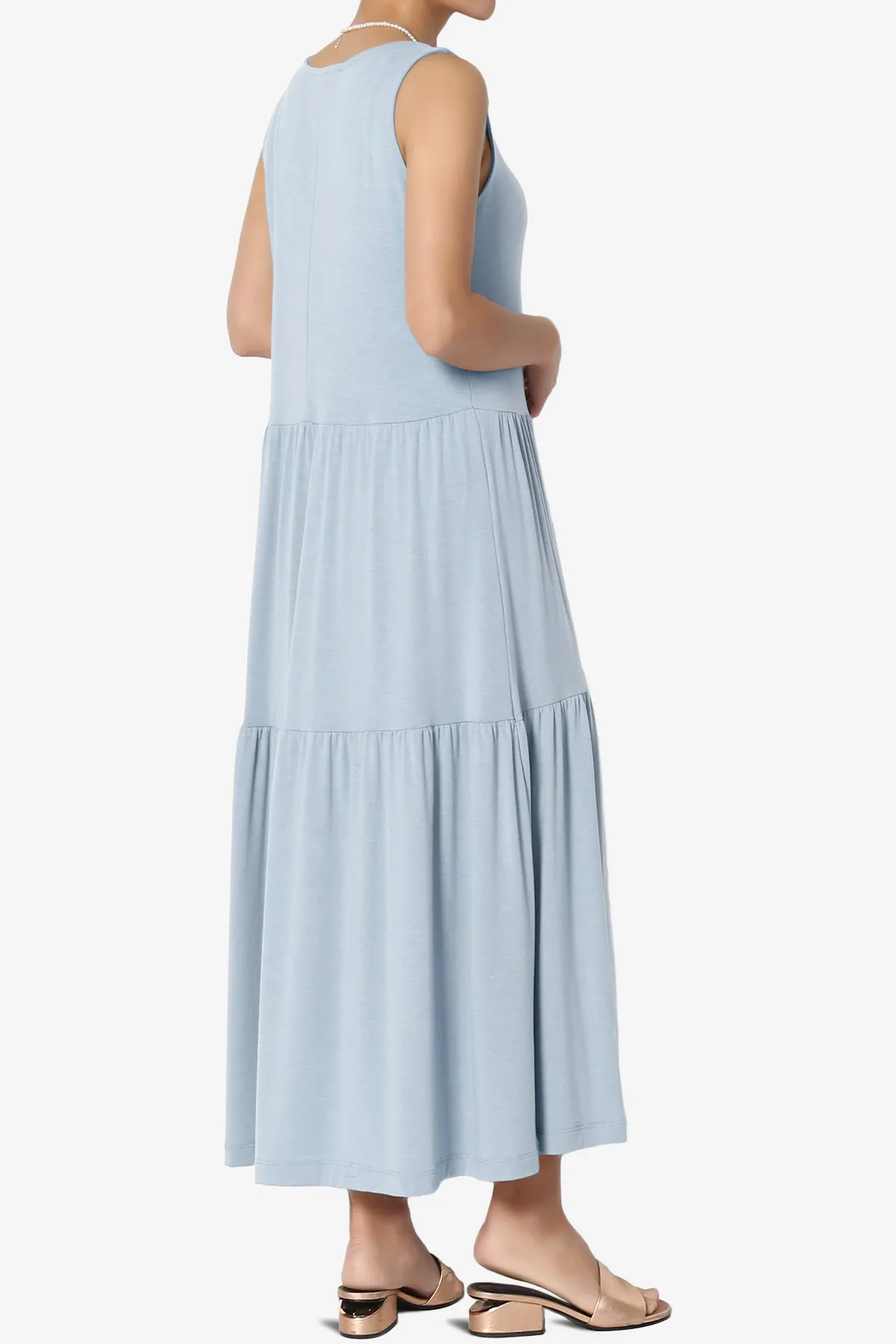 Macie Sleeveless Tiered Jersey Long Midi Dress PLUS