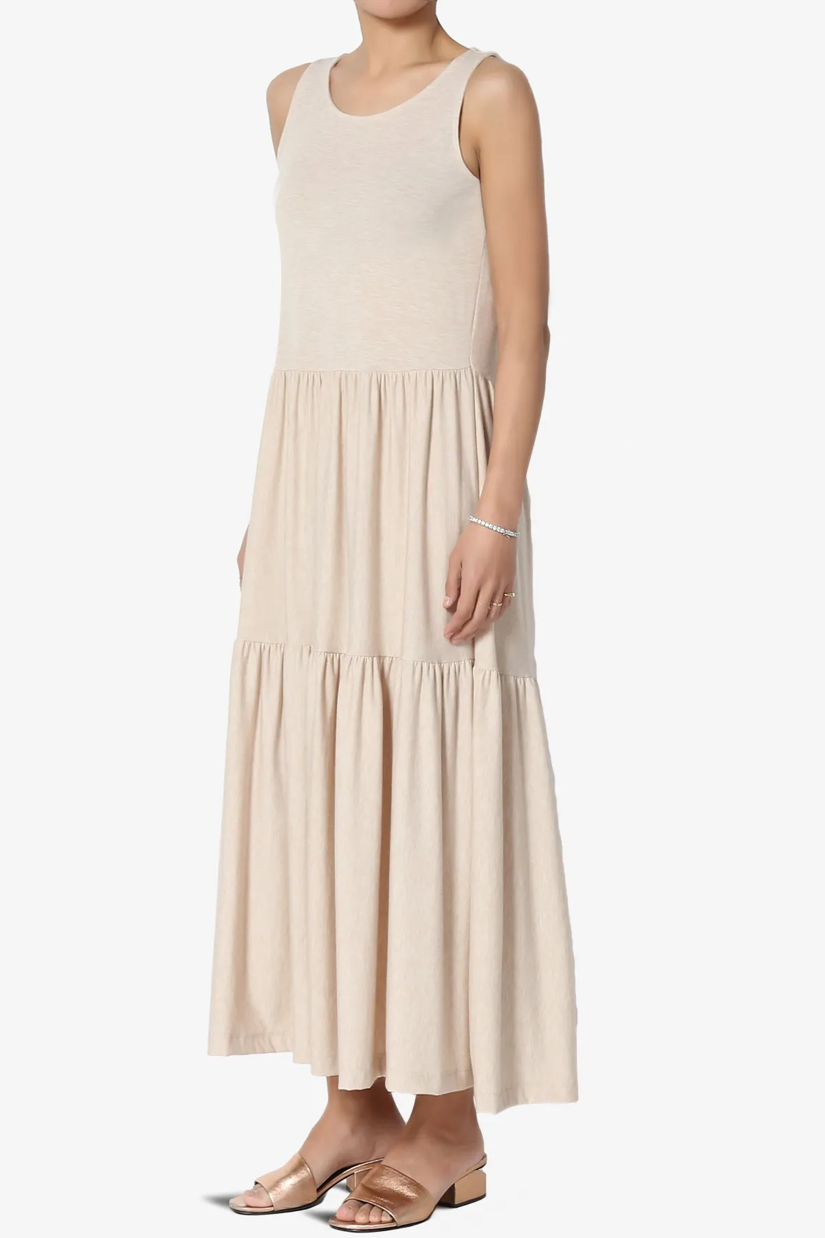 Macie Sleeveless Tiered Jersey Long Midi Dress PLUS