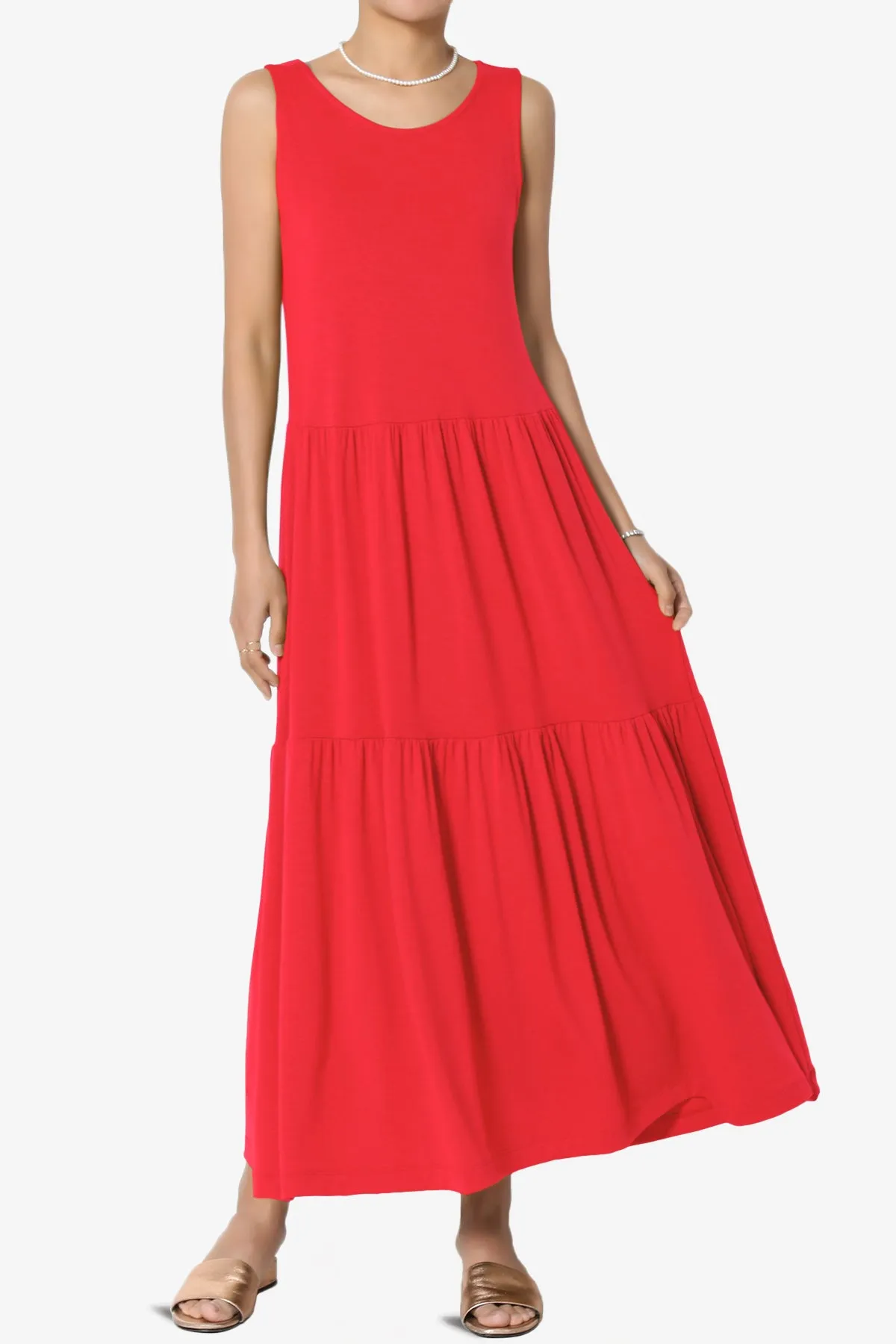 Macie Sleeveless Tiered Jersey Long Midi Dress PLUS