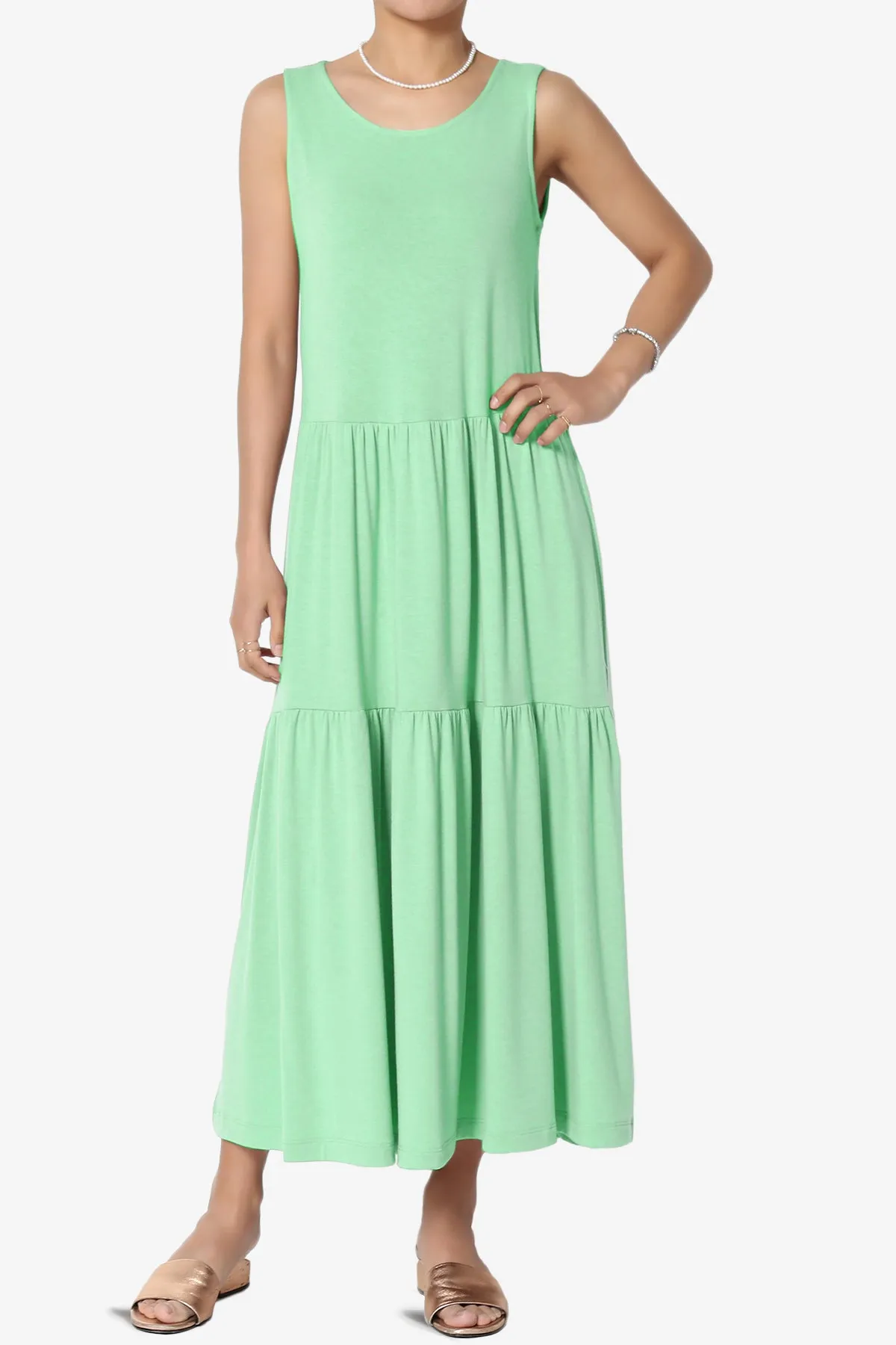 Macie Sleeveless Tiered Jersey Long Midi Dress PLUS