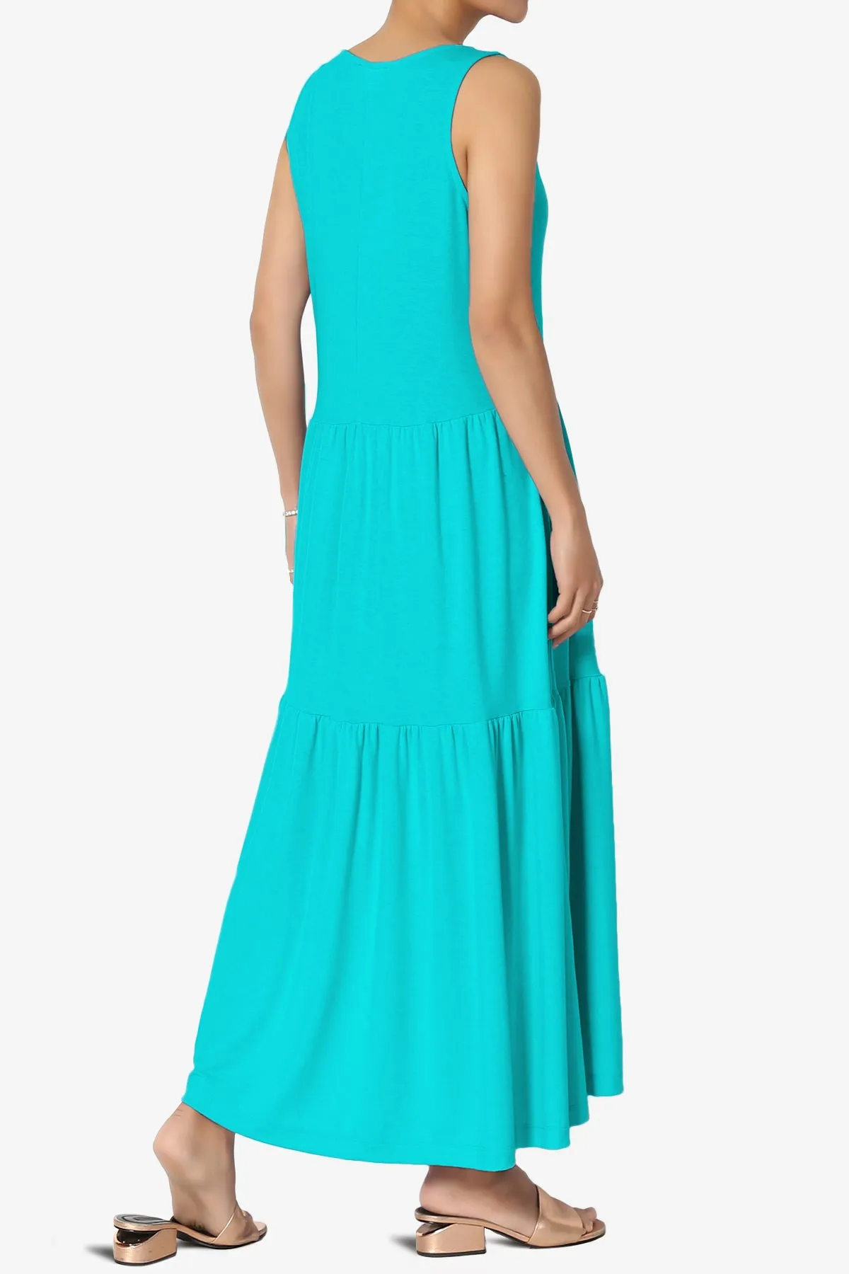 Macie Sleeveless Tiered Jersey Long Midi Dress PLUS