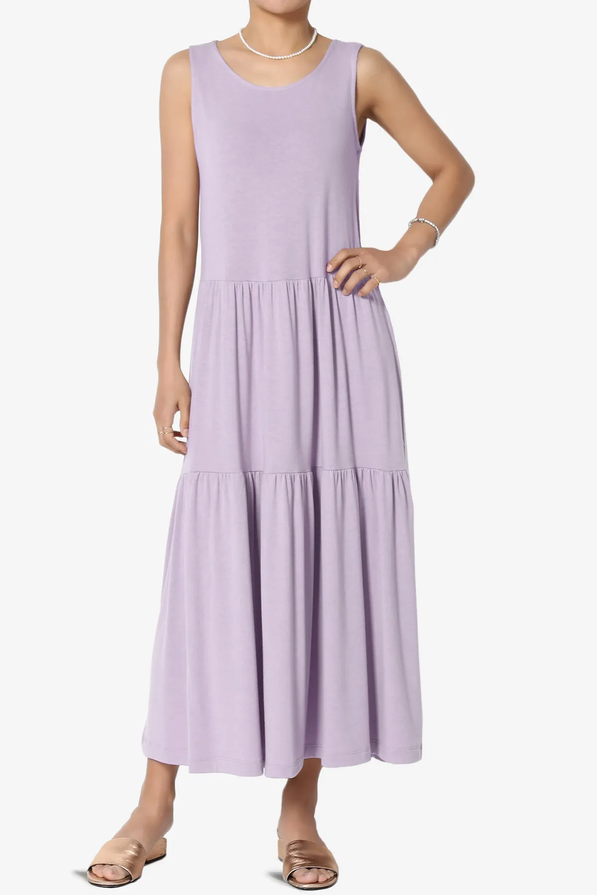 Macie Sleeveless Tiered Jersey Long Midi Dress PLUS