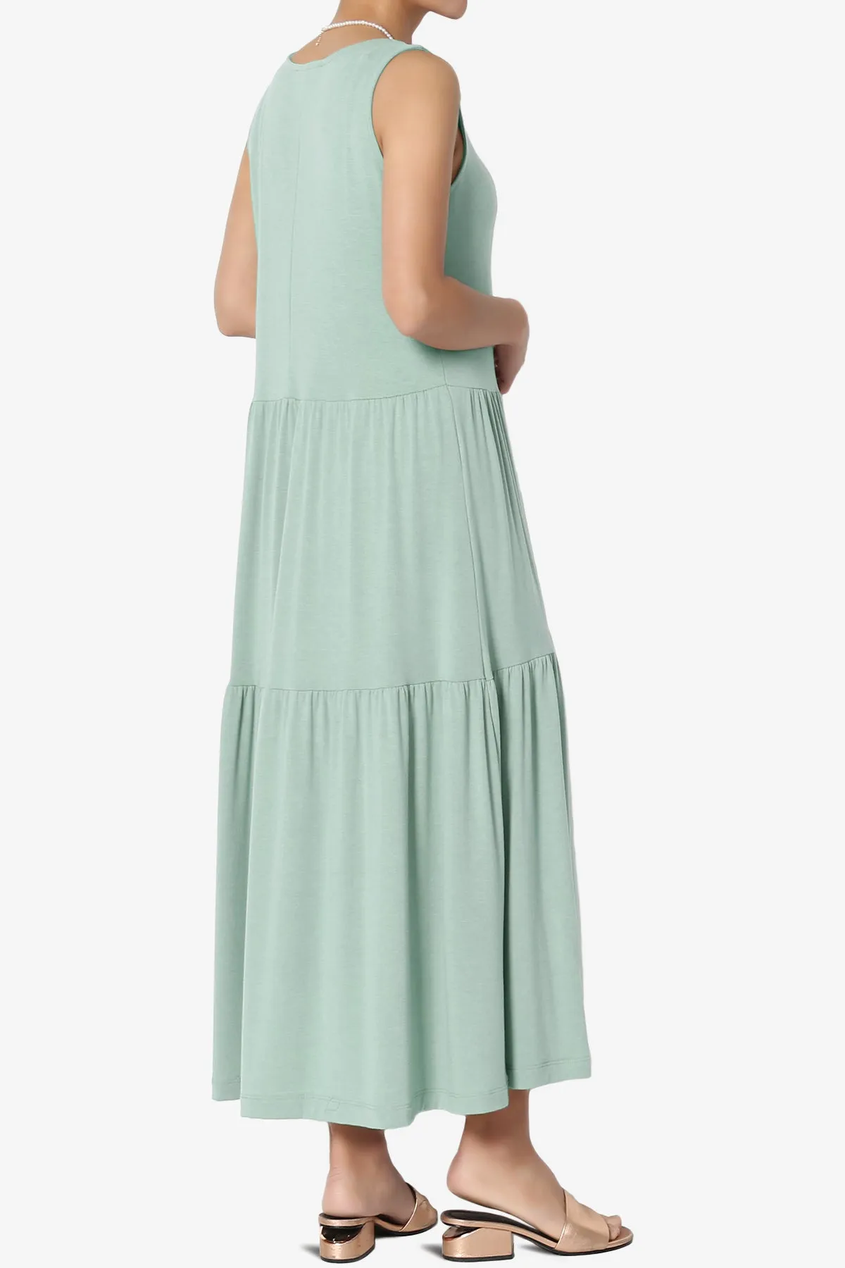 Macie Sleeveless Tiered Jersey Long Midi Dress PLUS