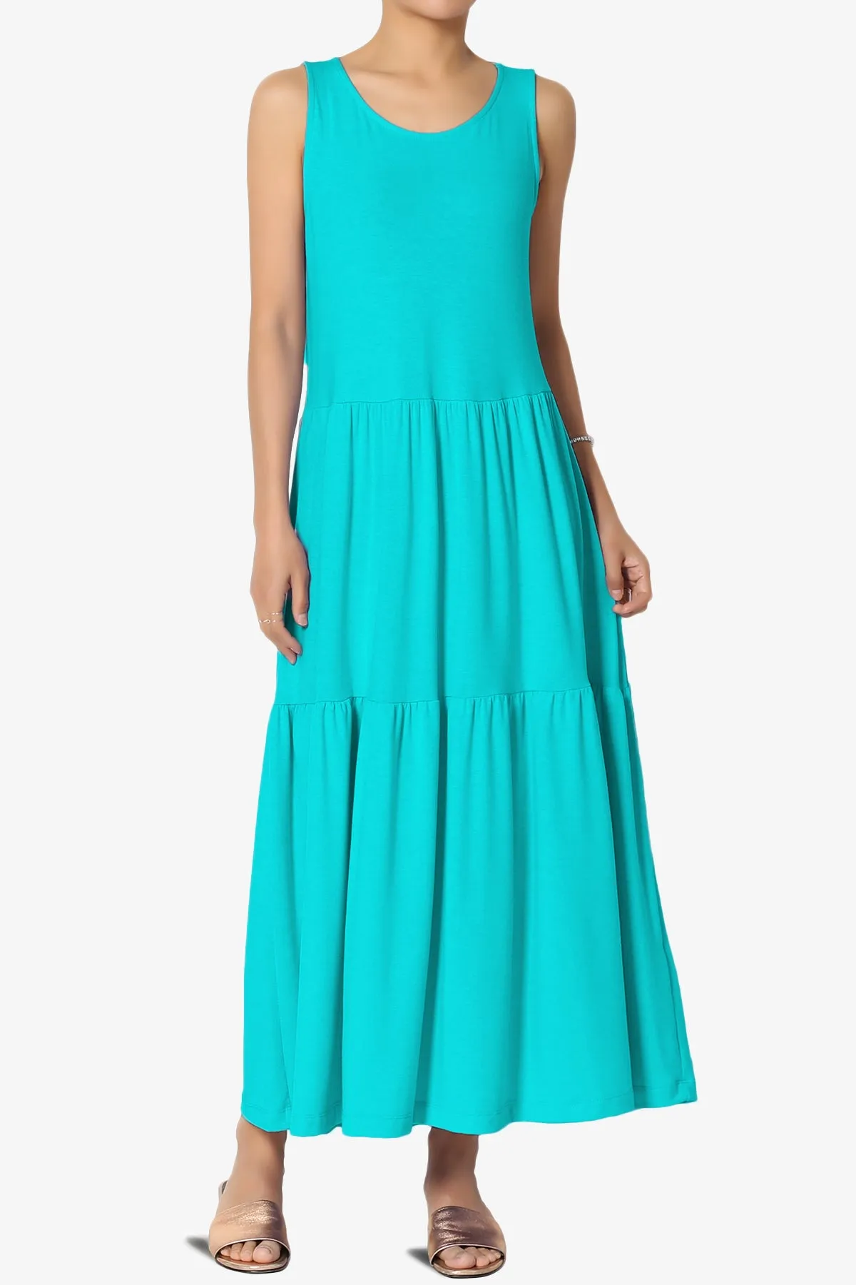 Macie Sleeveless Tiered Jersey Long Midi Dress PLUS