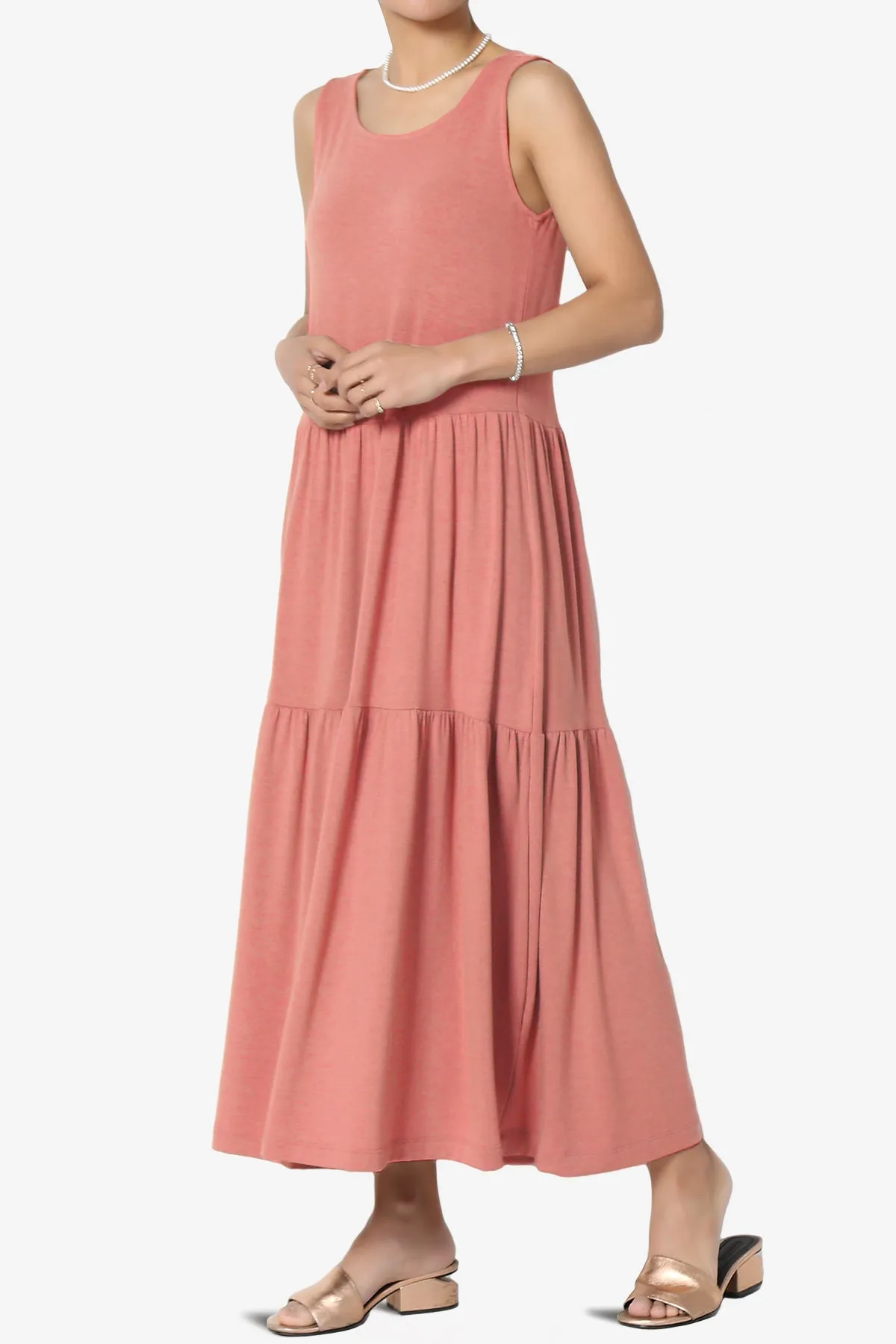 Macie Sleeveless Tiered Jersey Long Midi Dress PLUS