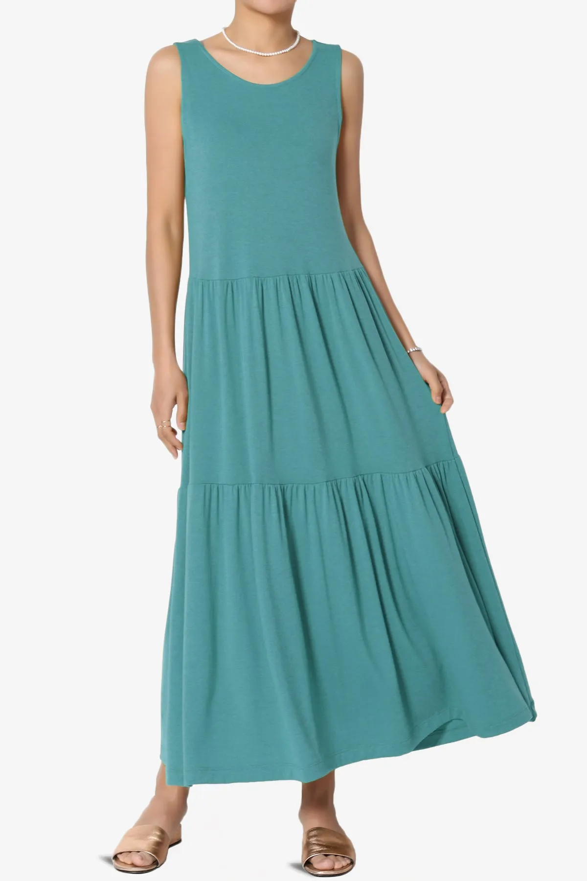 Macie Sleeveless Tiered Jersey Long Midi Dress PLUS