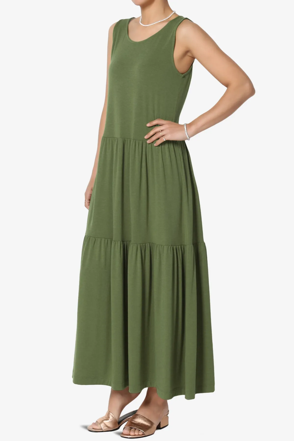 Macie Sleeveless Tiered Jersey Long Midi Dress PLUS