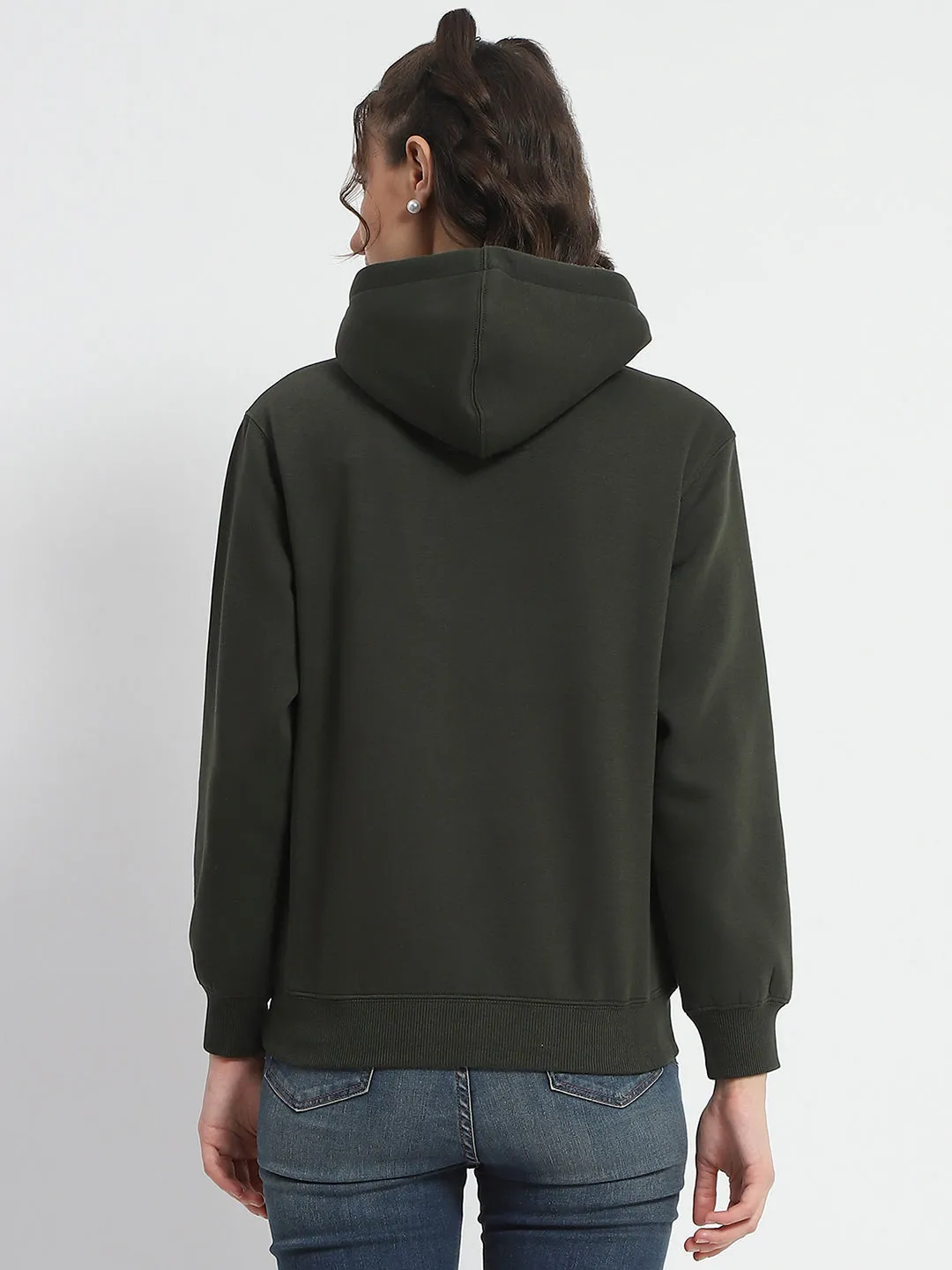 Madame Abstract Print Hooded Olive Cotton Sweatshirt