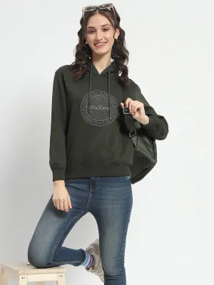 Madame Abstract Print Hooded Olive Cotton Sweatshirt